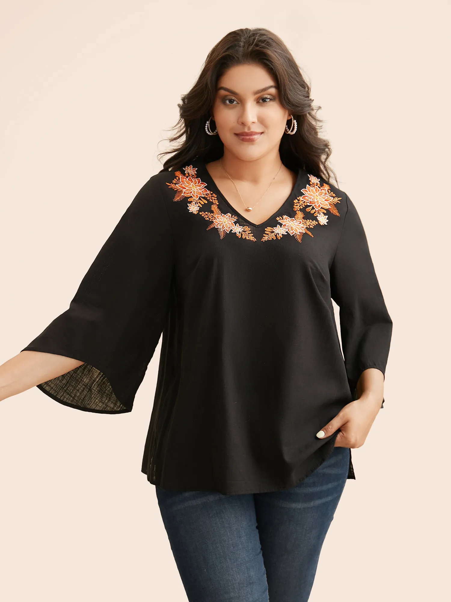 Embroidered V-neck Ruffle Sleeve Blouse sold by Bloomchic product image thumbnail 3