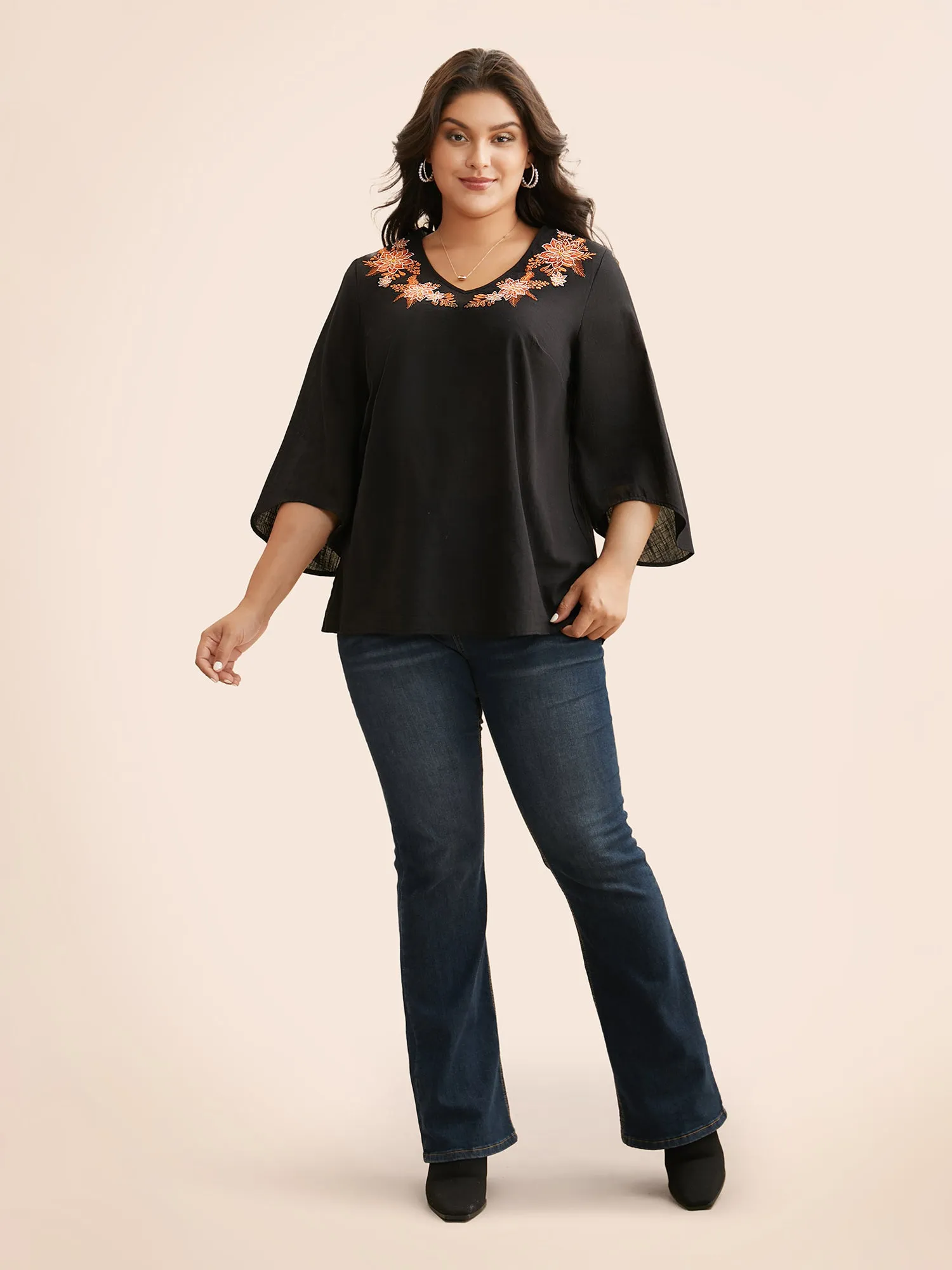 Embroidered V-neck Ruffle Sleeve Blouse sold by Bloomchic product image thumbnail 2