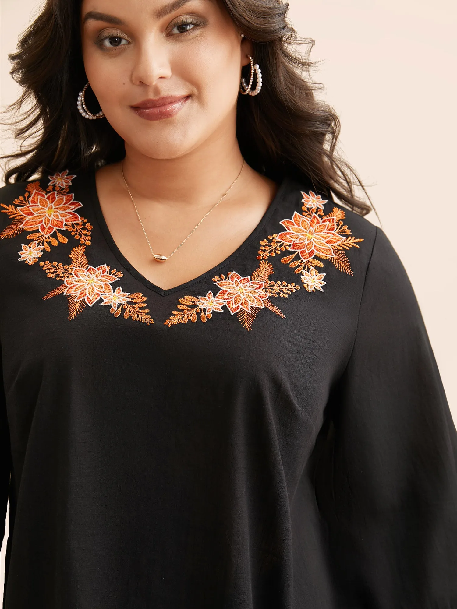 Embroidered V-neck Ruffle Sleeve Blouse sold by Bloomchic product image thumbnail 4