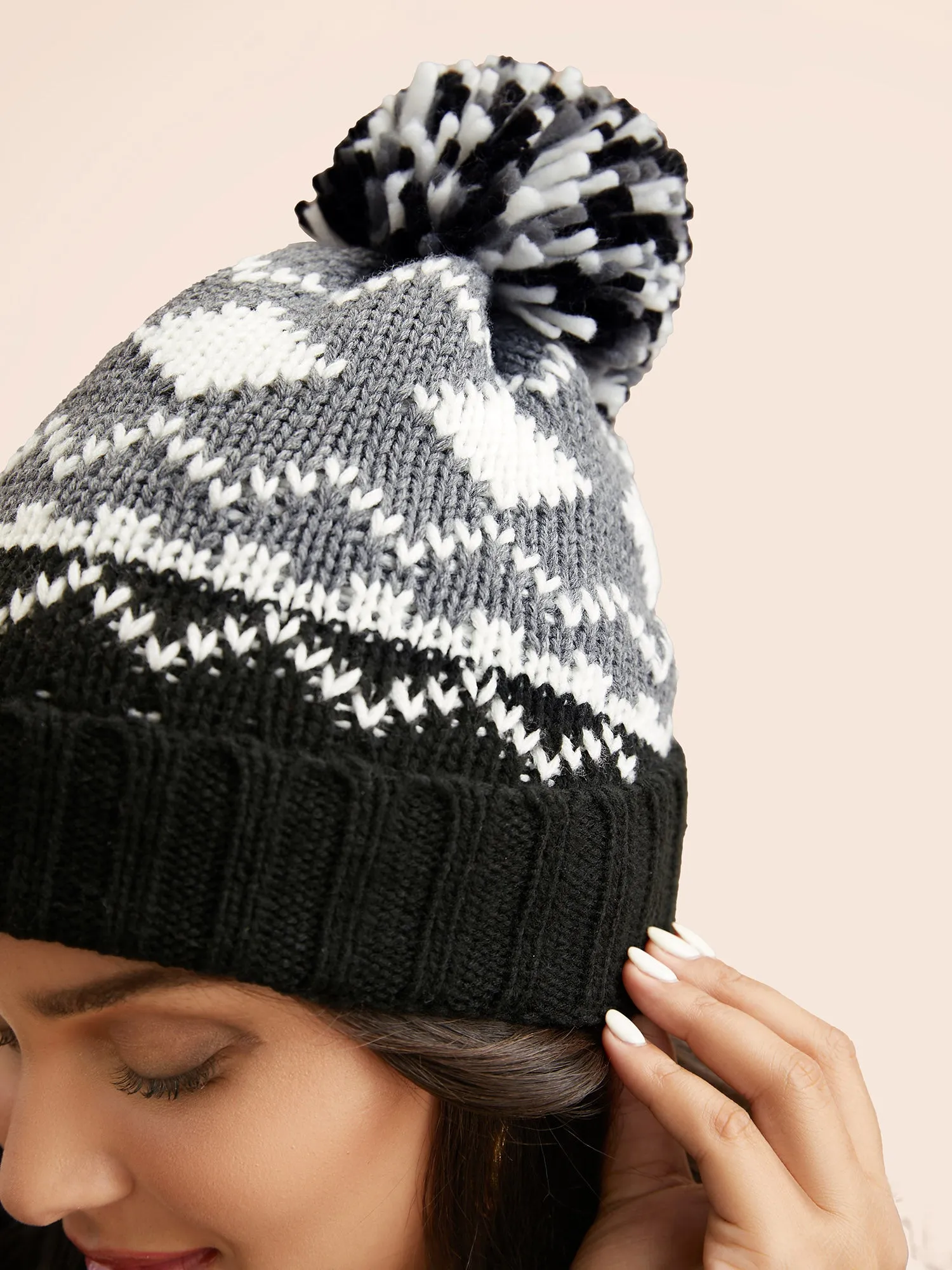 Geometric Jacquard Fluffy Ball Hat sold by Bloomchic product image thumbnail 3