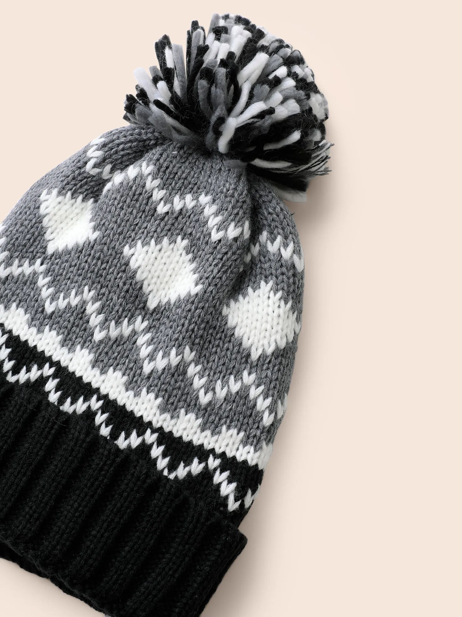 Geometric Jacquard Fluffy Ball Hat sold by Bloomchic product image thumbnail 4