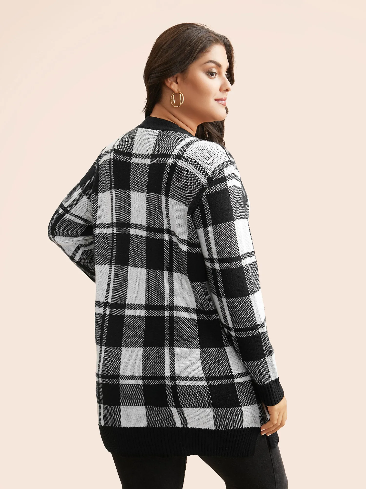 Kimono Collar Plaid Slit Hem Cardigan sold by Bloomchic product image thumbnail 2