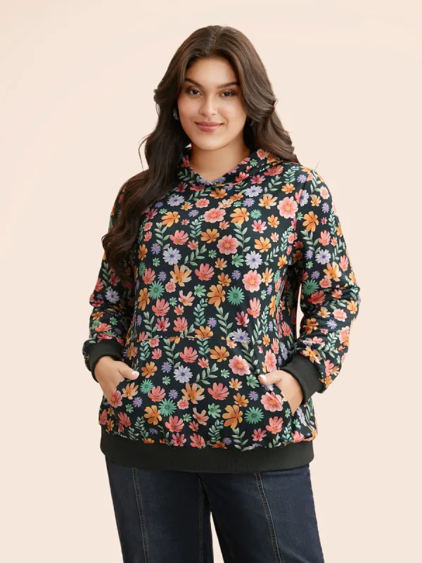 Floral Patchwork Pocket Hooded Sweatshirt sold by Bloomchic