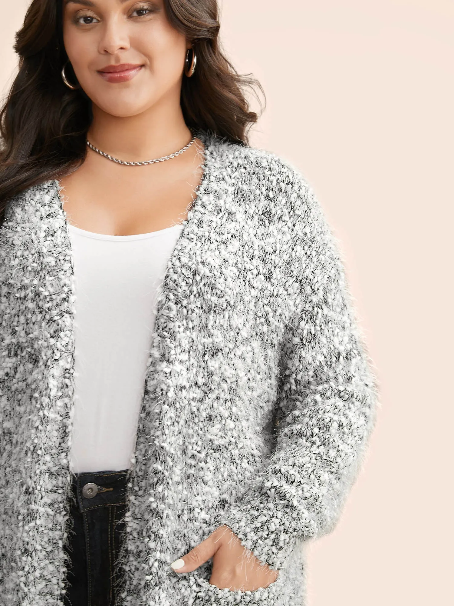 Texture Fluffy Open Front Cardigan sold by Bloomchic product image thumbnail 5