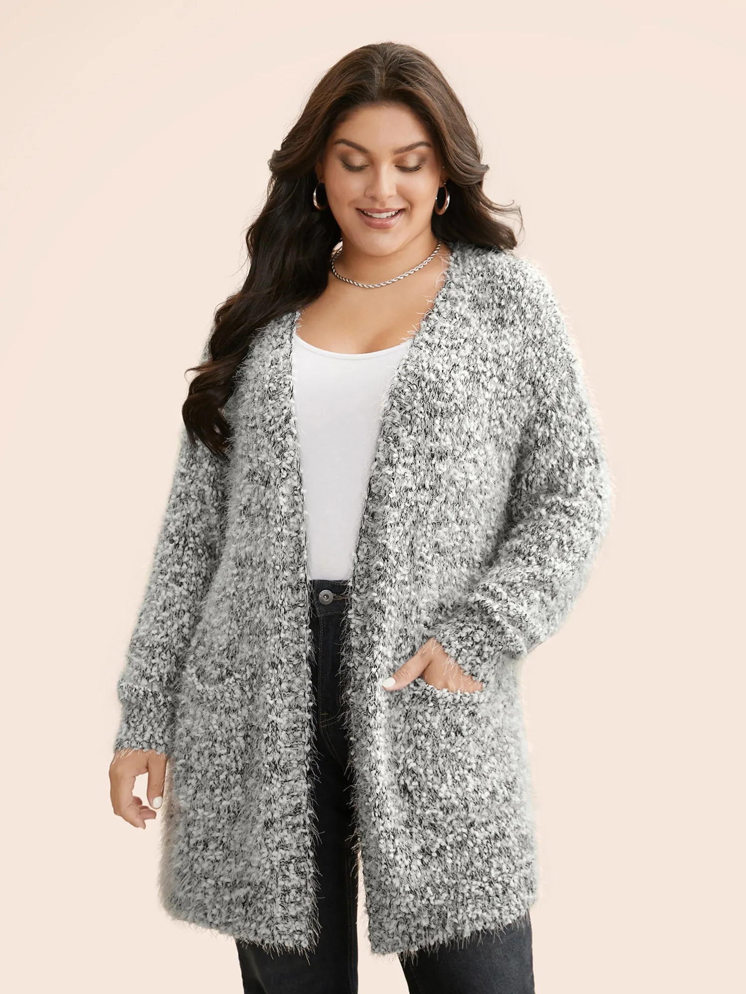 Texture Fluffy Open Front Cardigan sold by Bloomchic