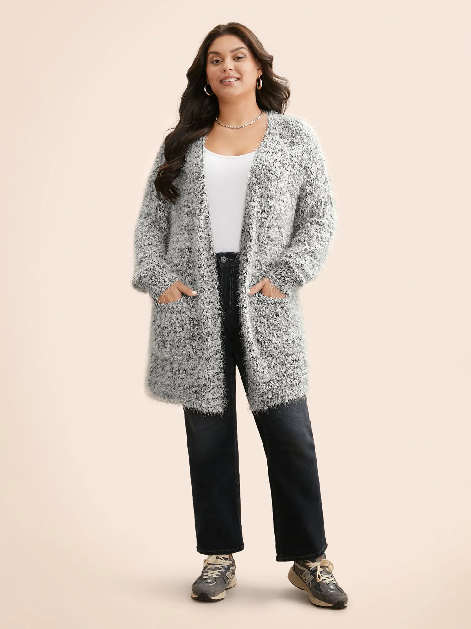 Texture Fluffy Open Front Cardigan sold by Bloomchic product image thumbnail 4