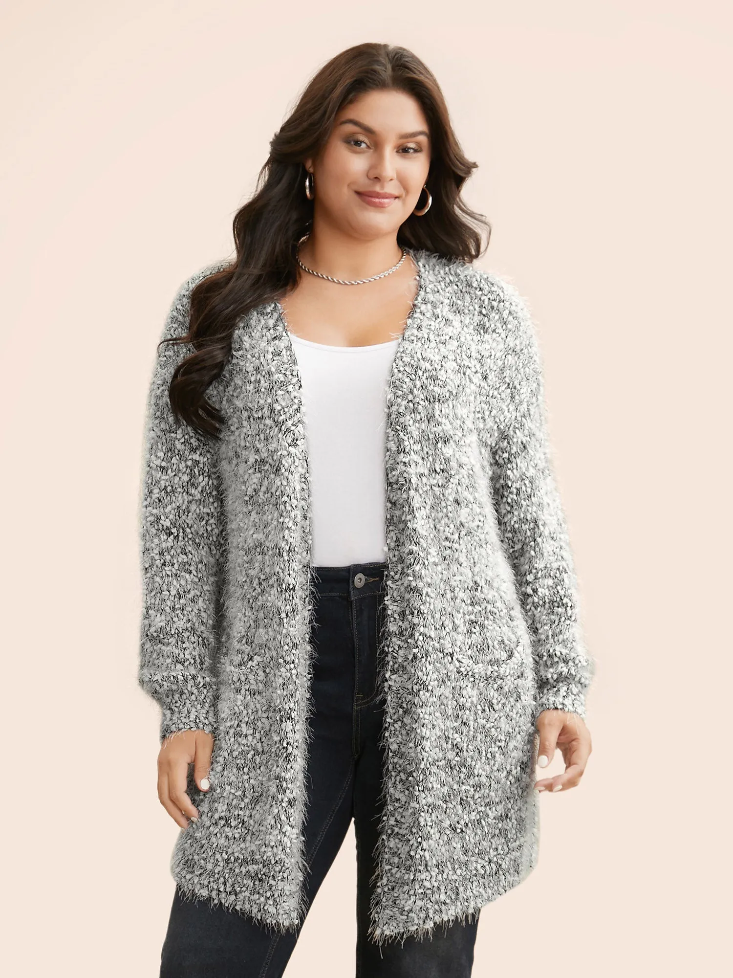 Texture Fluffy Open Front Cardigan sold by Bloomchic product image thumbnail 3