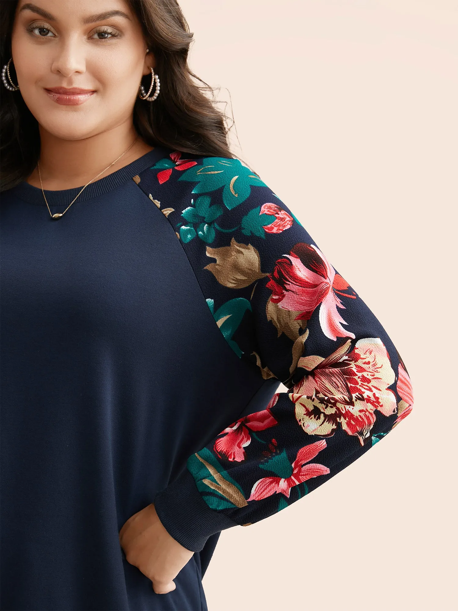 Floral Patchwork Raglan Sleeve Sweatshirt sold by Bloomchic product image thumbnail 2