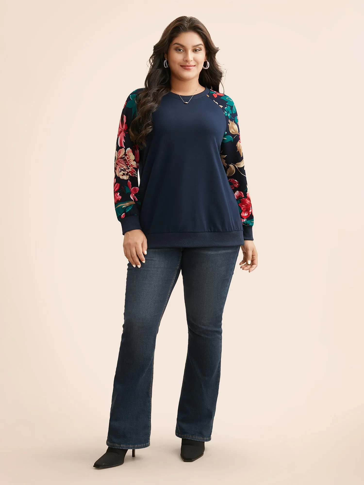 Floral Patchwork Raglan Sleeve Sweatshirt sold by Bloomchic product image thumbnail 3