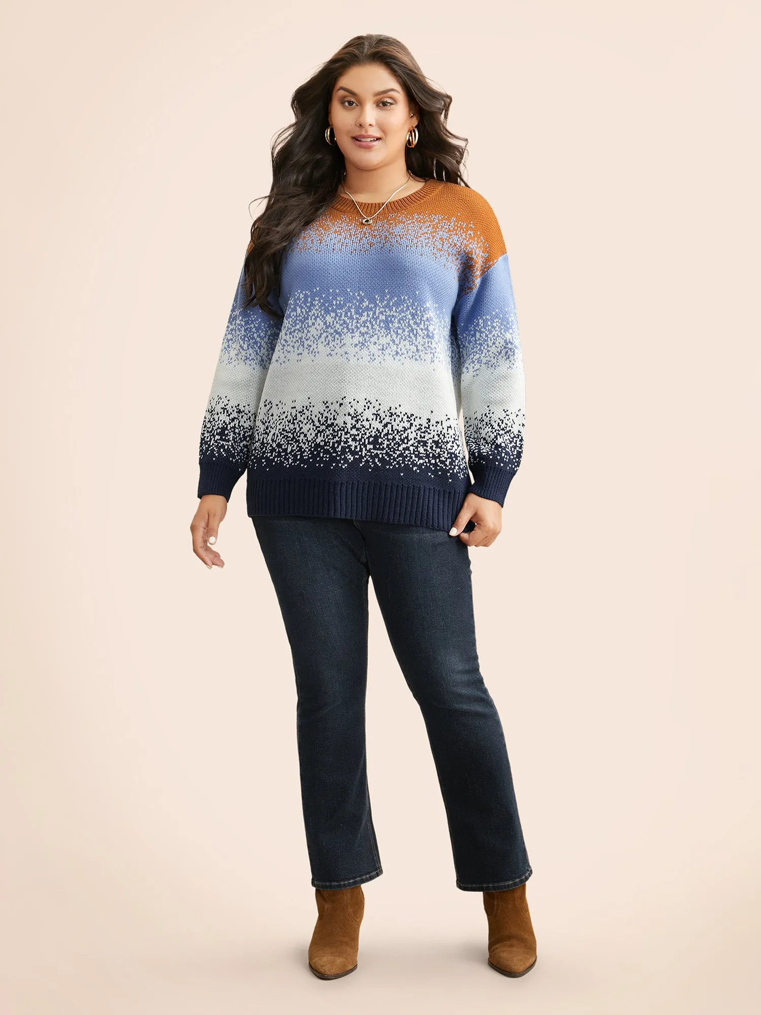 Gradient Dyeing Contrast Drop Shoulder Pullover sold by Bloomchic product image thumbnail 4