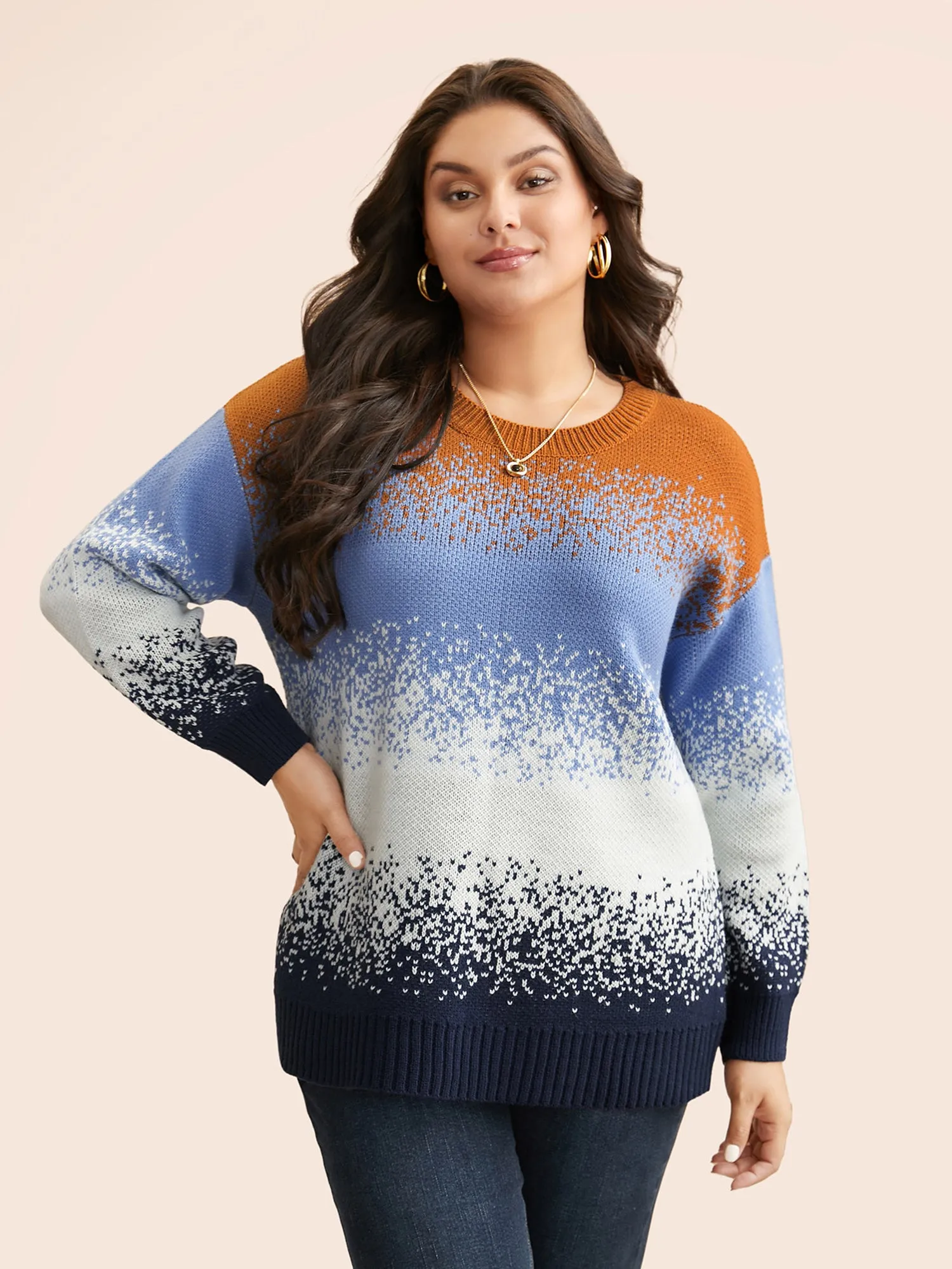 Gradient Dyeing Contrast Drop Shoulder Pullover sold by Bloomchic