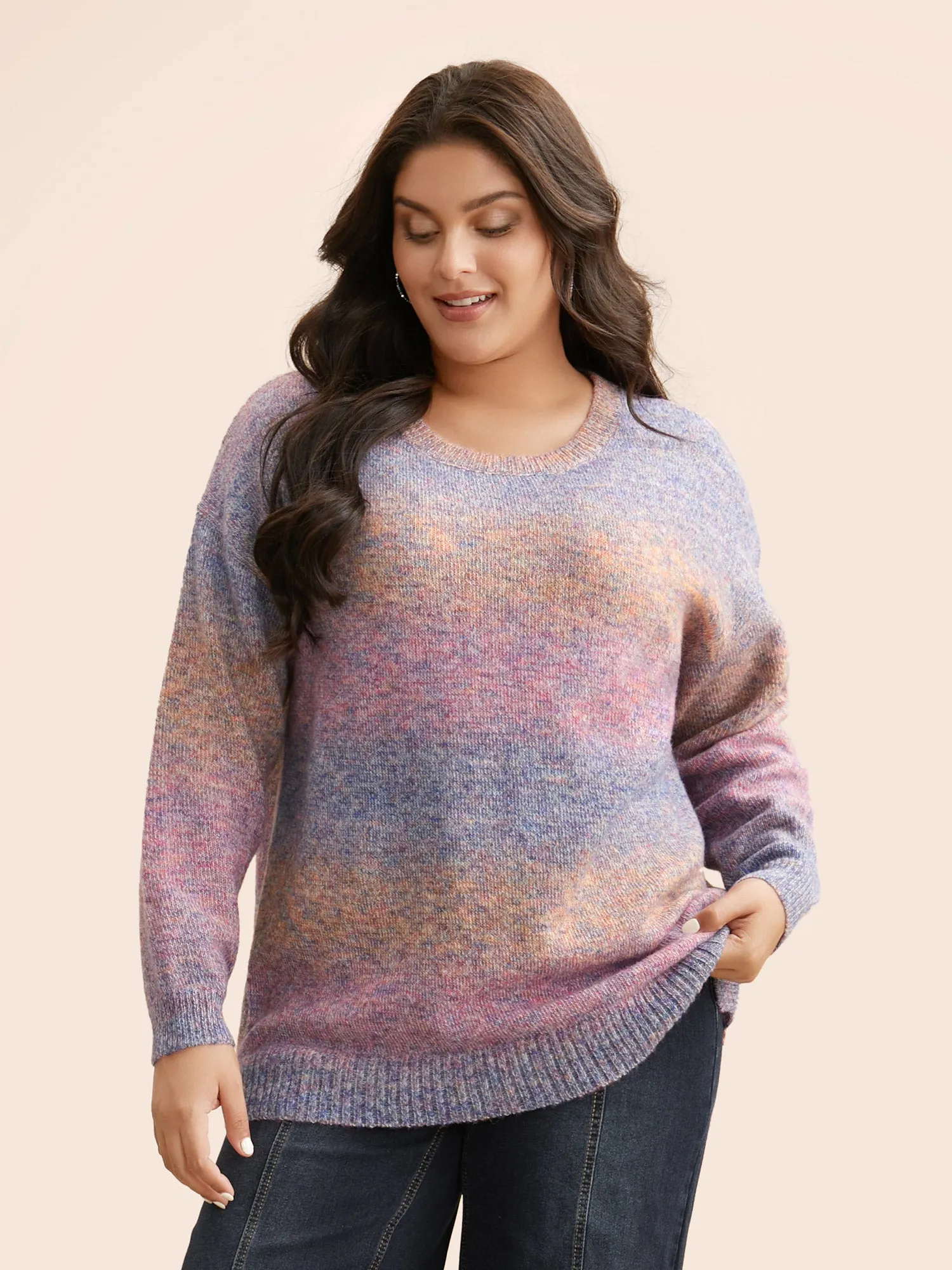 Gradient Dyeing Round Neck Slit Hem Pullover sold by Bloomchic