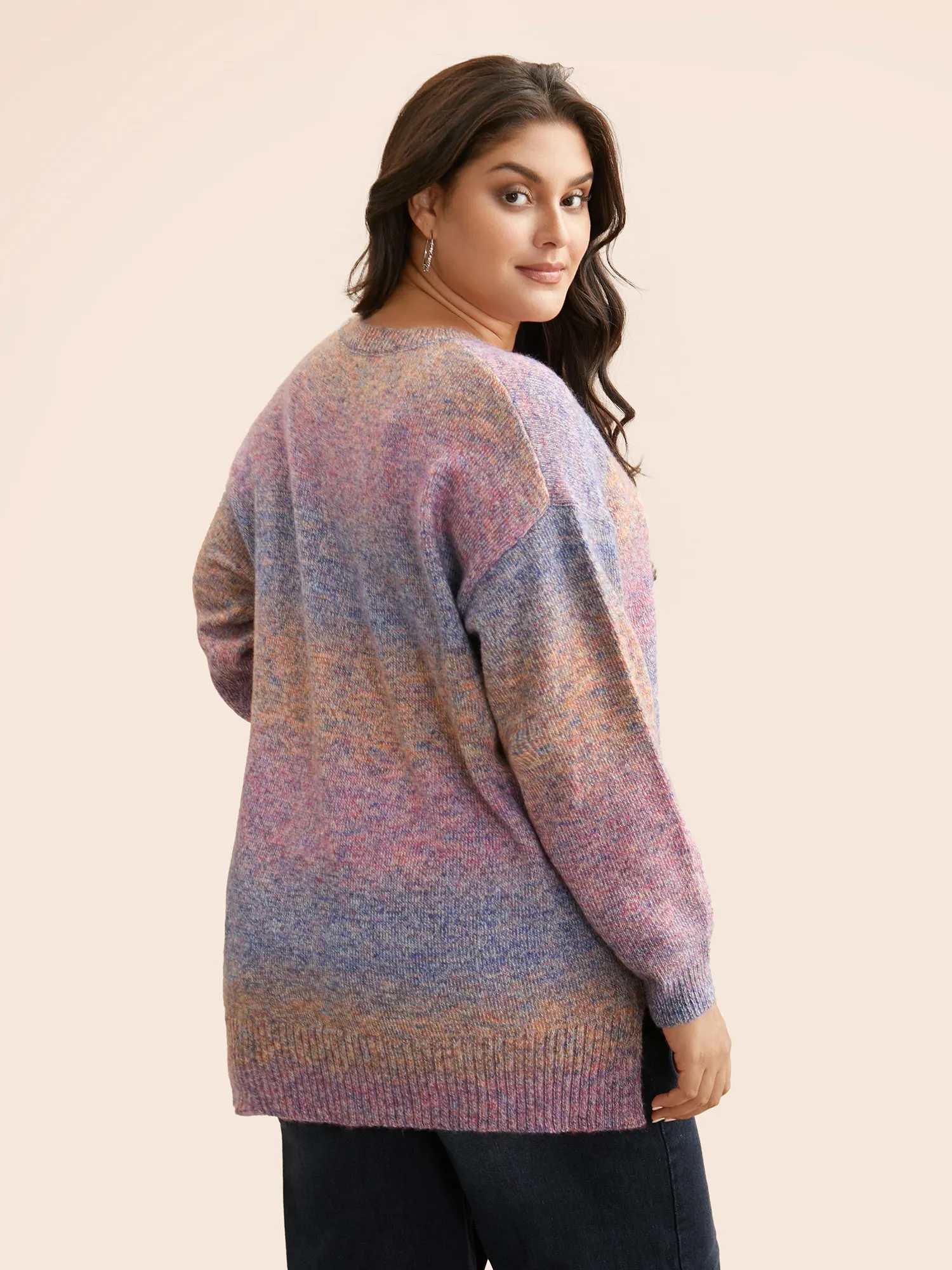 Gradient Dyeing Round Neck Slit Hem Pullover sold by Bloomchic product image thumbnail 2