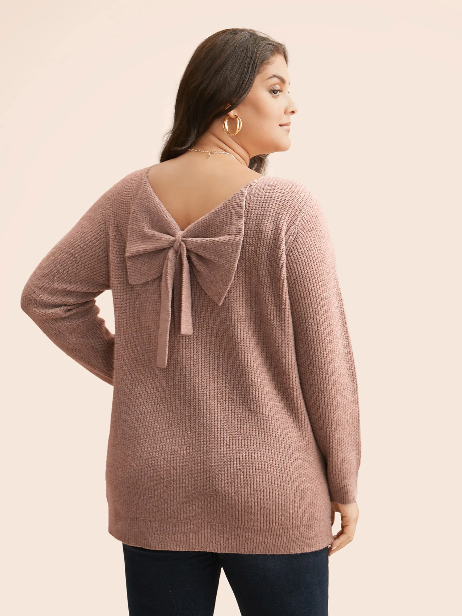 Round Neck Texture Back Bowknot Pullover sold by Bloomchic