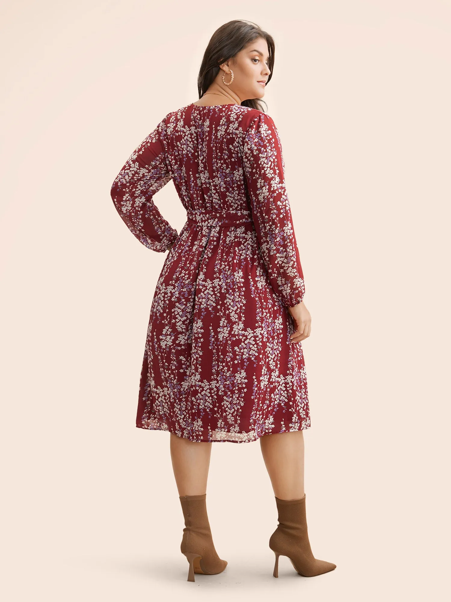 Ditsy Floral Overlap Collar Belted Dress sold by Bloomchic product image thumbnail 5