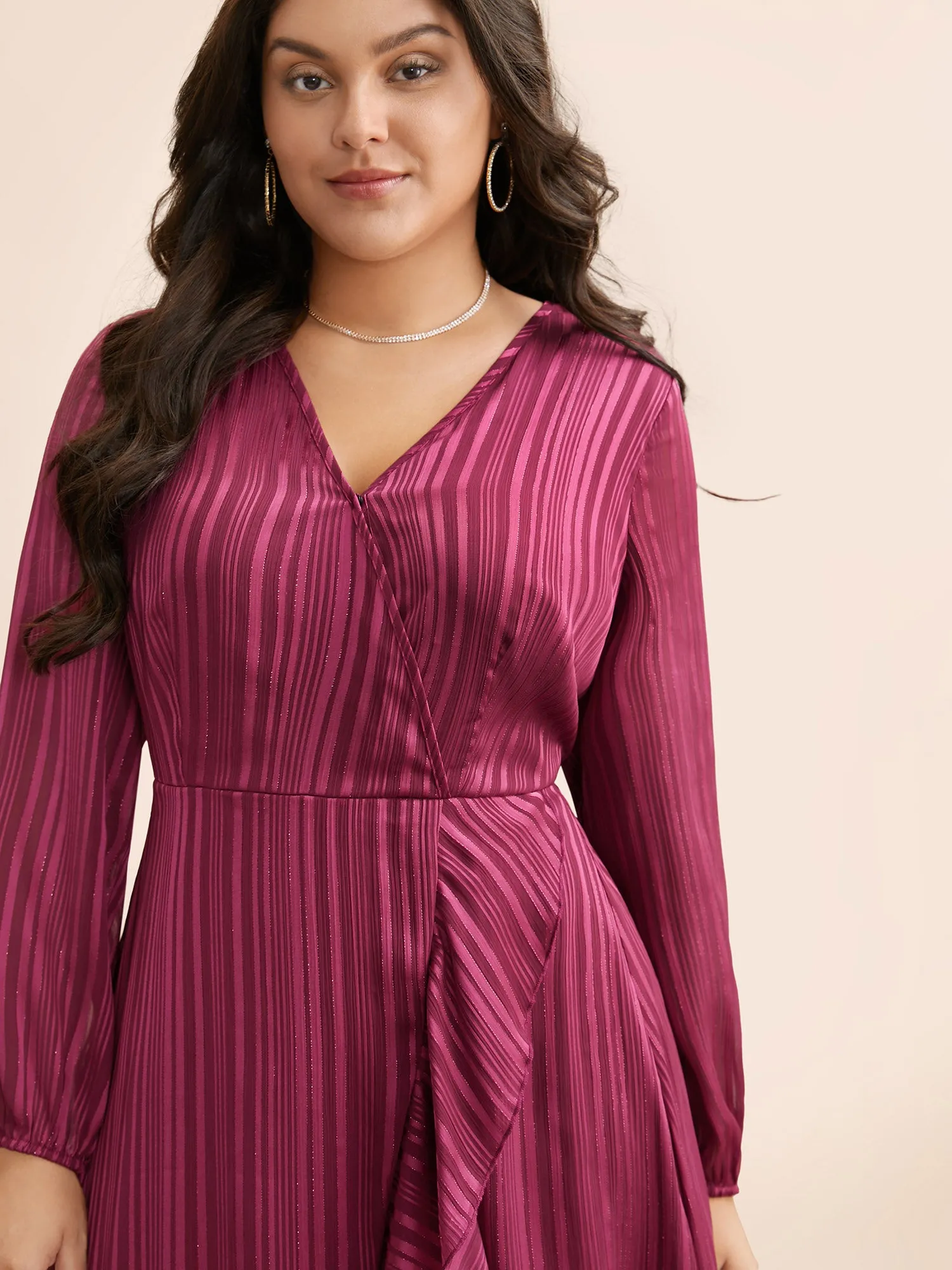 Chiffon Overlap Collar Ruffle Trim Dress sold by Bloomchic product image thumbnail 2