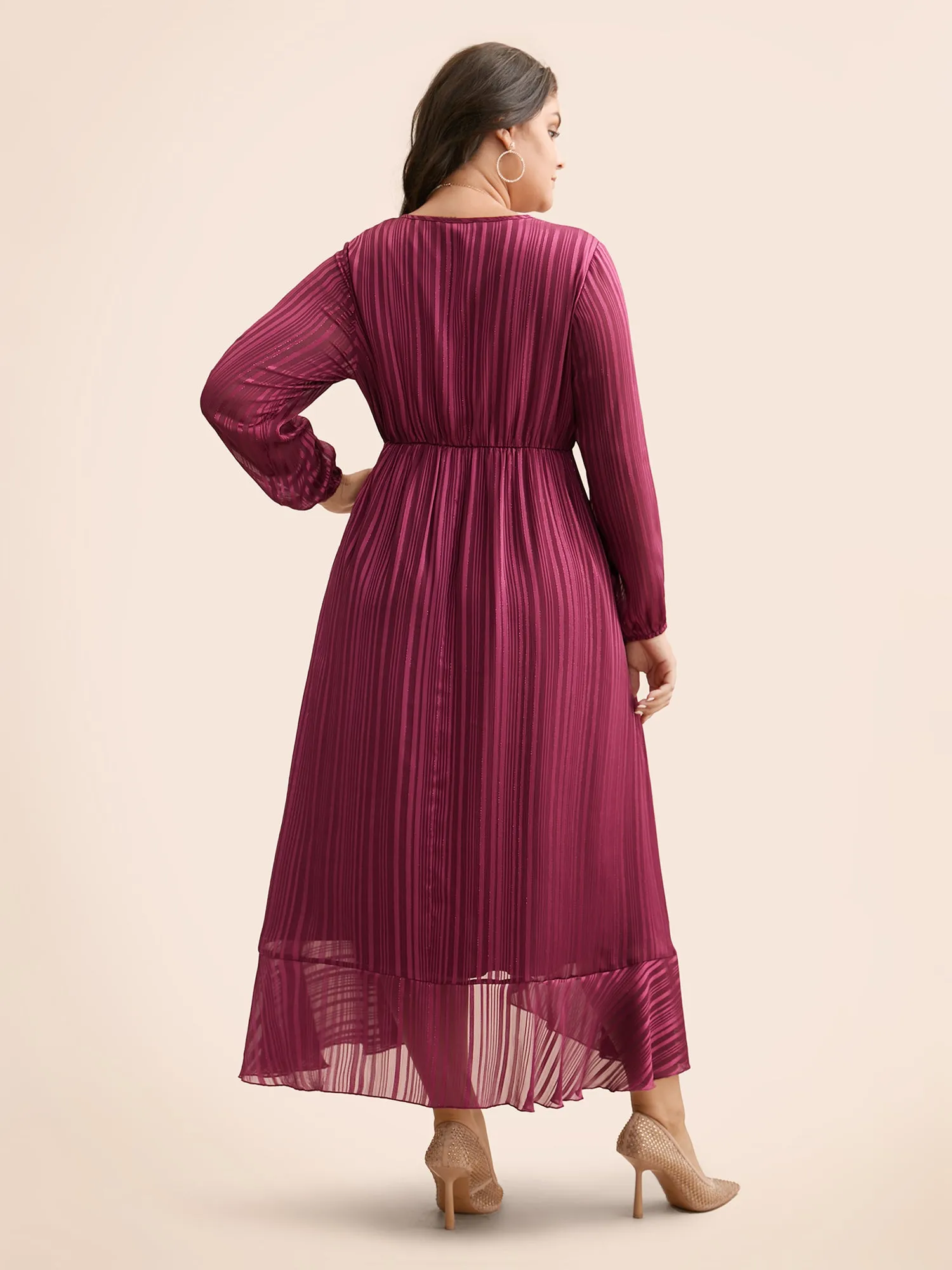 Chiffon Overlap Collar Ruffle Trim Dress sold by Bloomchic product image thumbnail 4