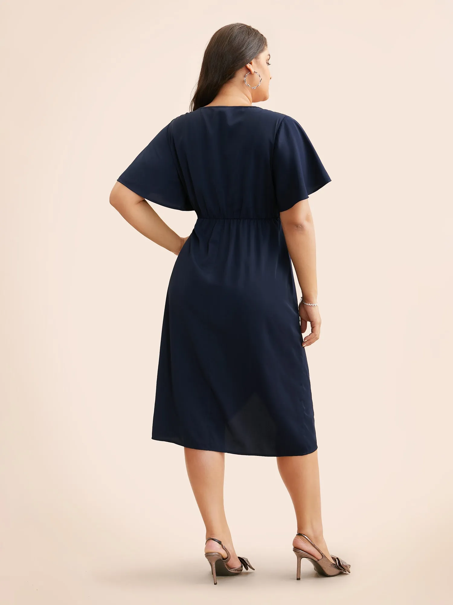 Notched Collar Pleated Ruffle Sleeve Dress sold by Bloomchic product image thumbnail 3