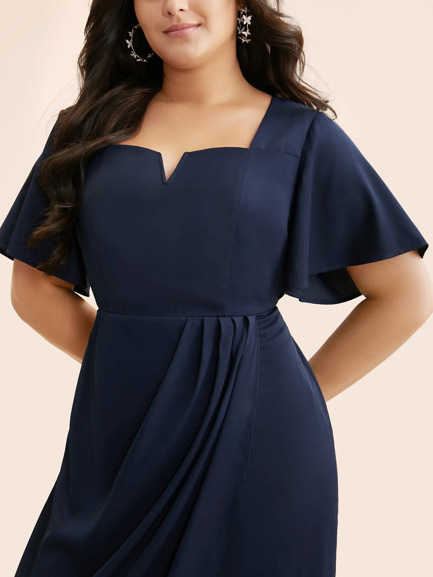 Notched Collar Pleated Ruffle Sleeve Dress sold by Bloomchic product image thumbnail 4