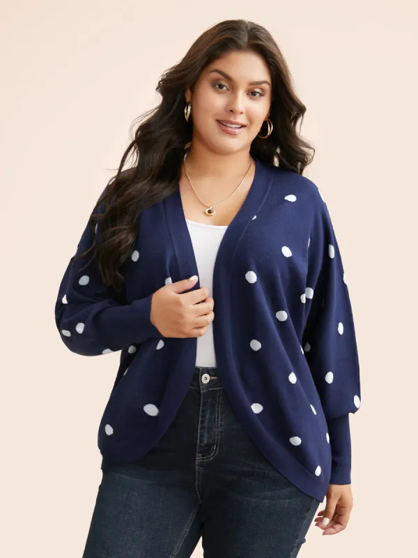 Polka Dot Curved Hem Dolman Sleeve Cardigan sold by Bloomchic