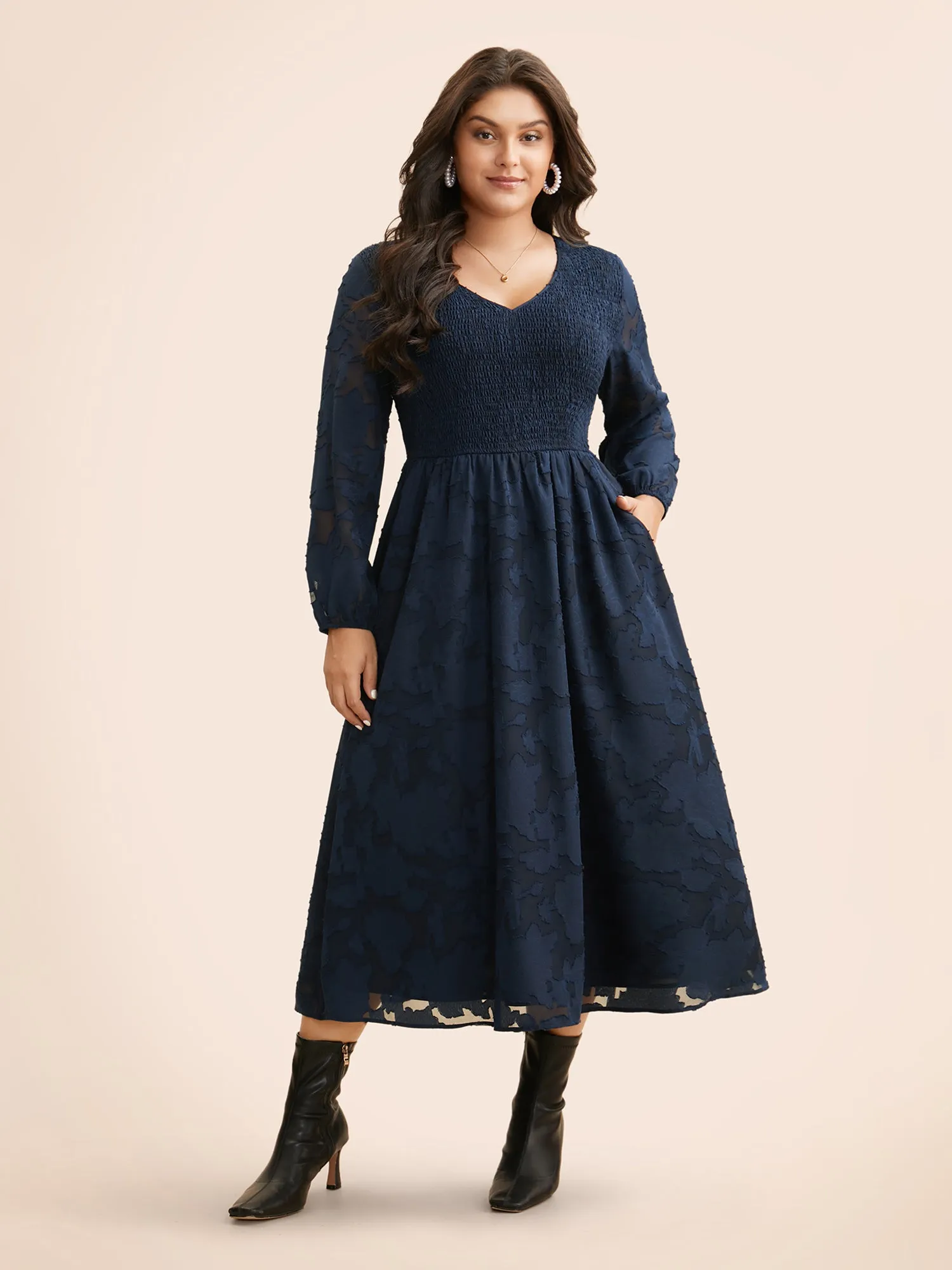 Solid Textured Shirred Elastic Waist Dress sold by Bloomchic product image thumbnail 3