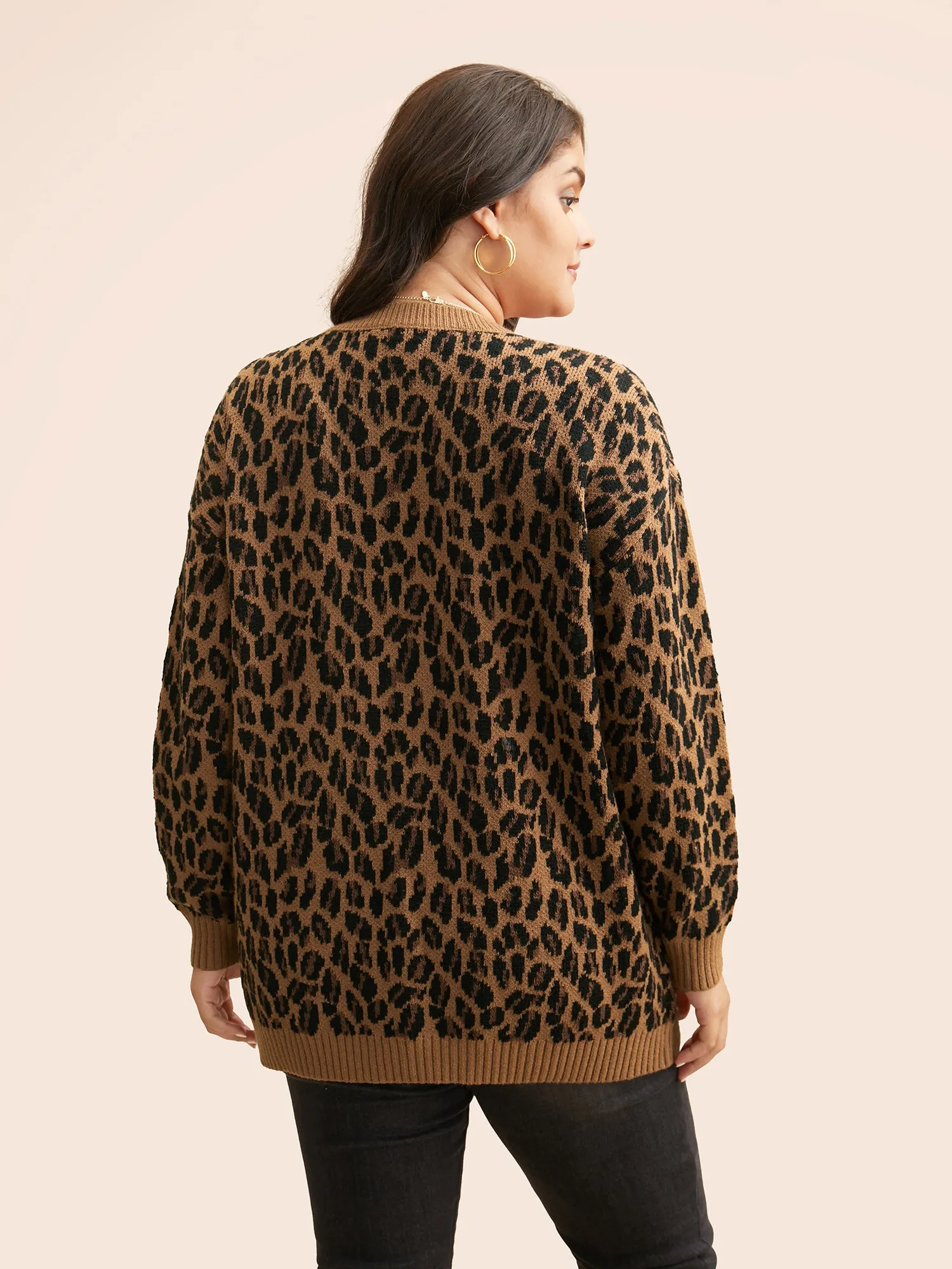 V Neck Leopard Print Jacquard Pullover sold by Bloomchic product image thumbnail 2