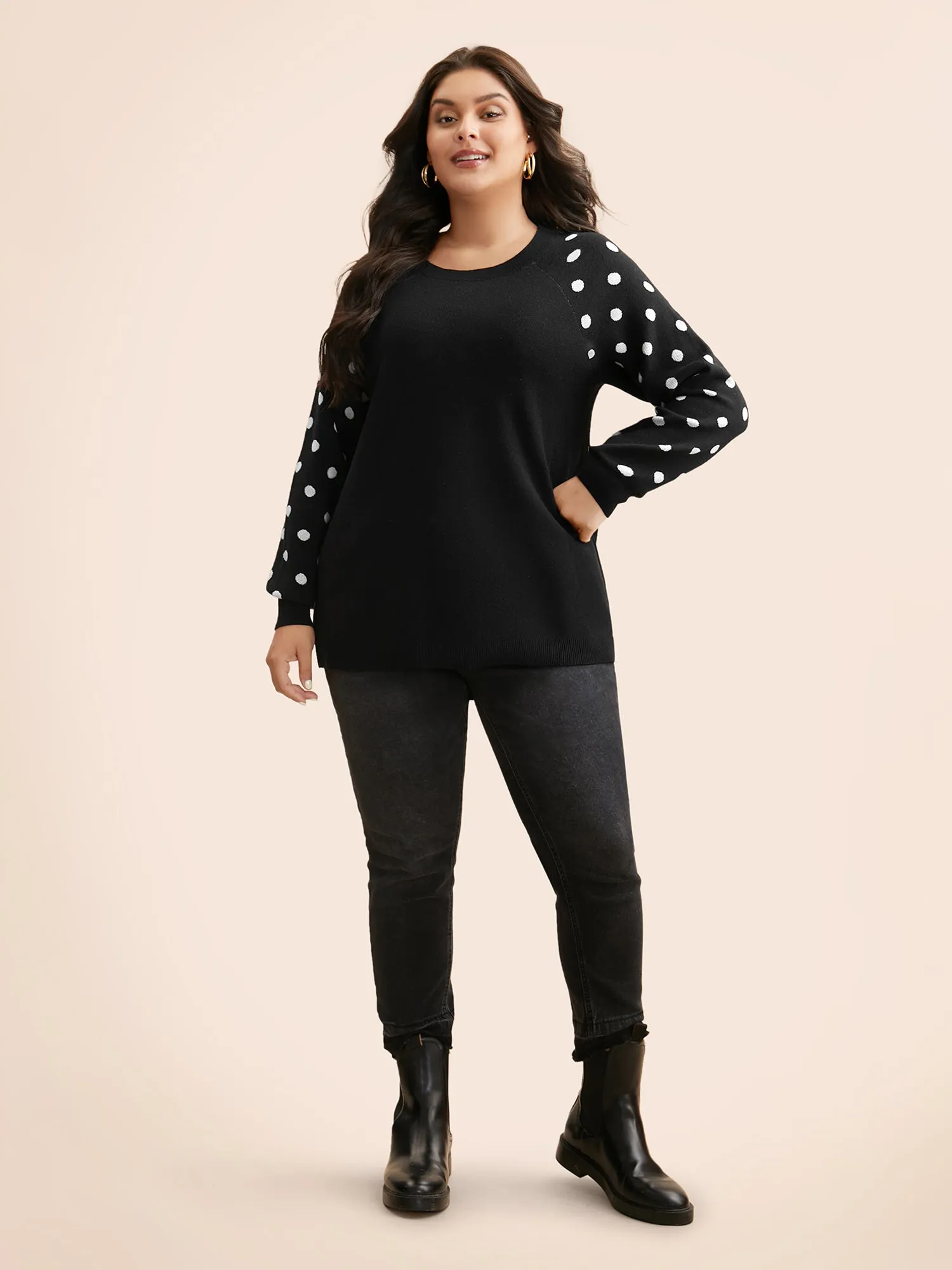 Polka Dot Crew Neck Raglan Sleeve Pullover sold by Bloomchic product image thumbnail 3