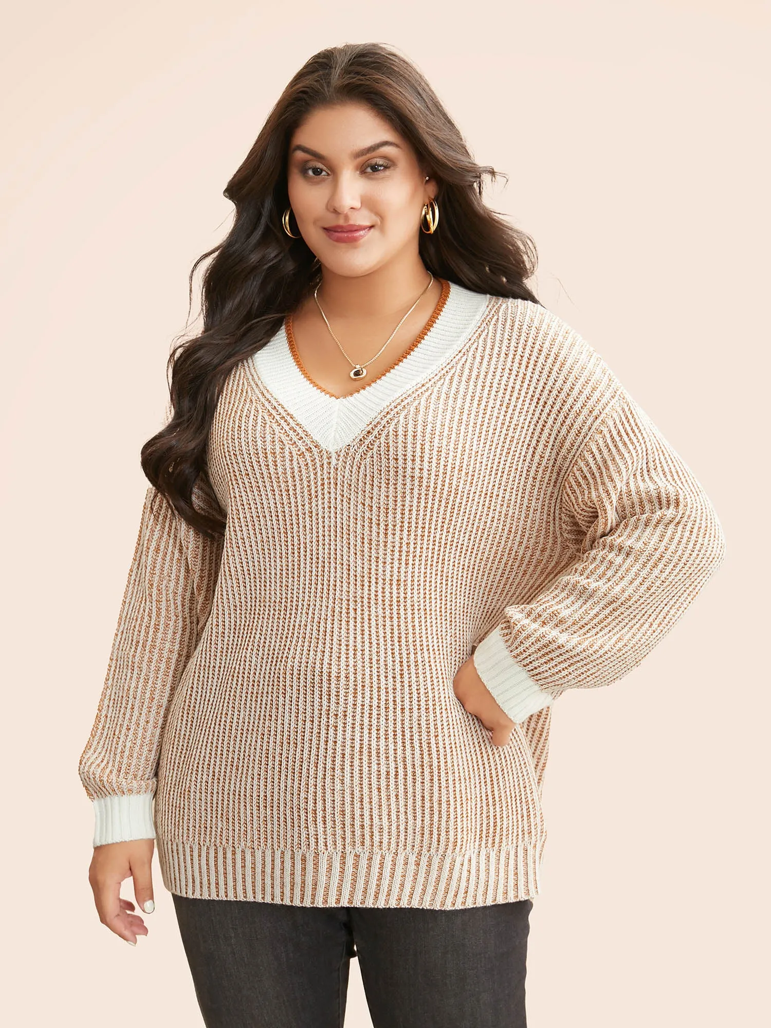 Contrast Texture Drop Shoulder Sleeve Pullover sold by Bloomchic product image thumbnail 3