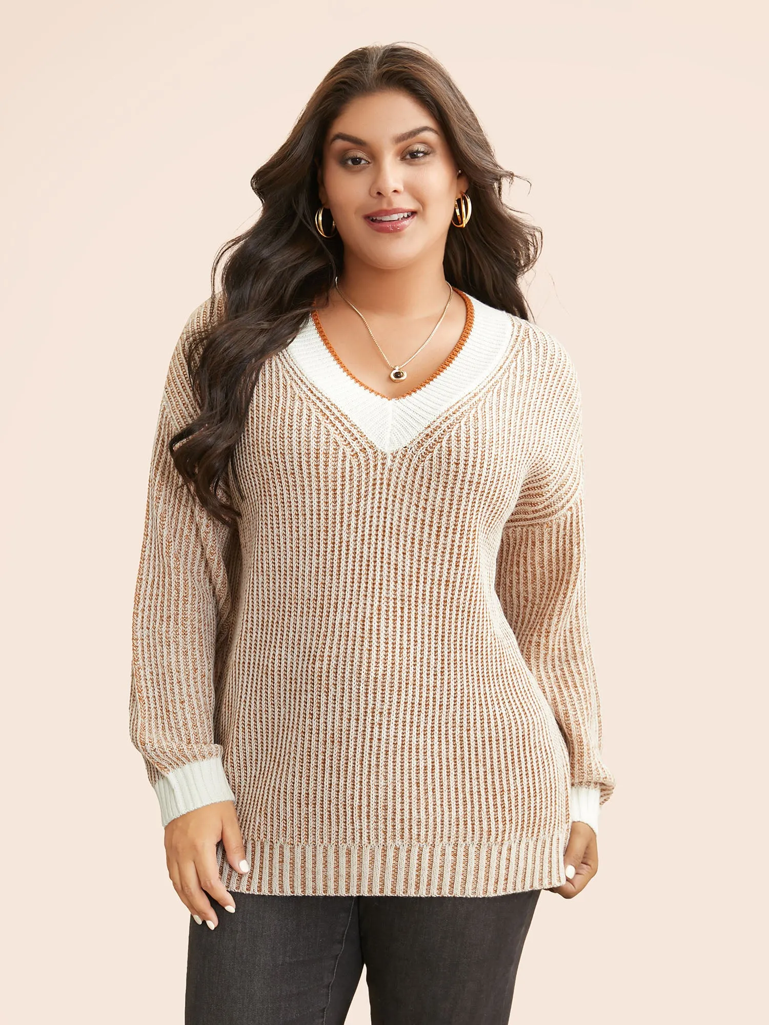 Contrast Texture Drop Shoulder Sleeve Pullover sold by Bloomchic