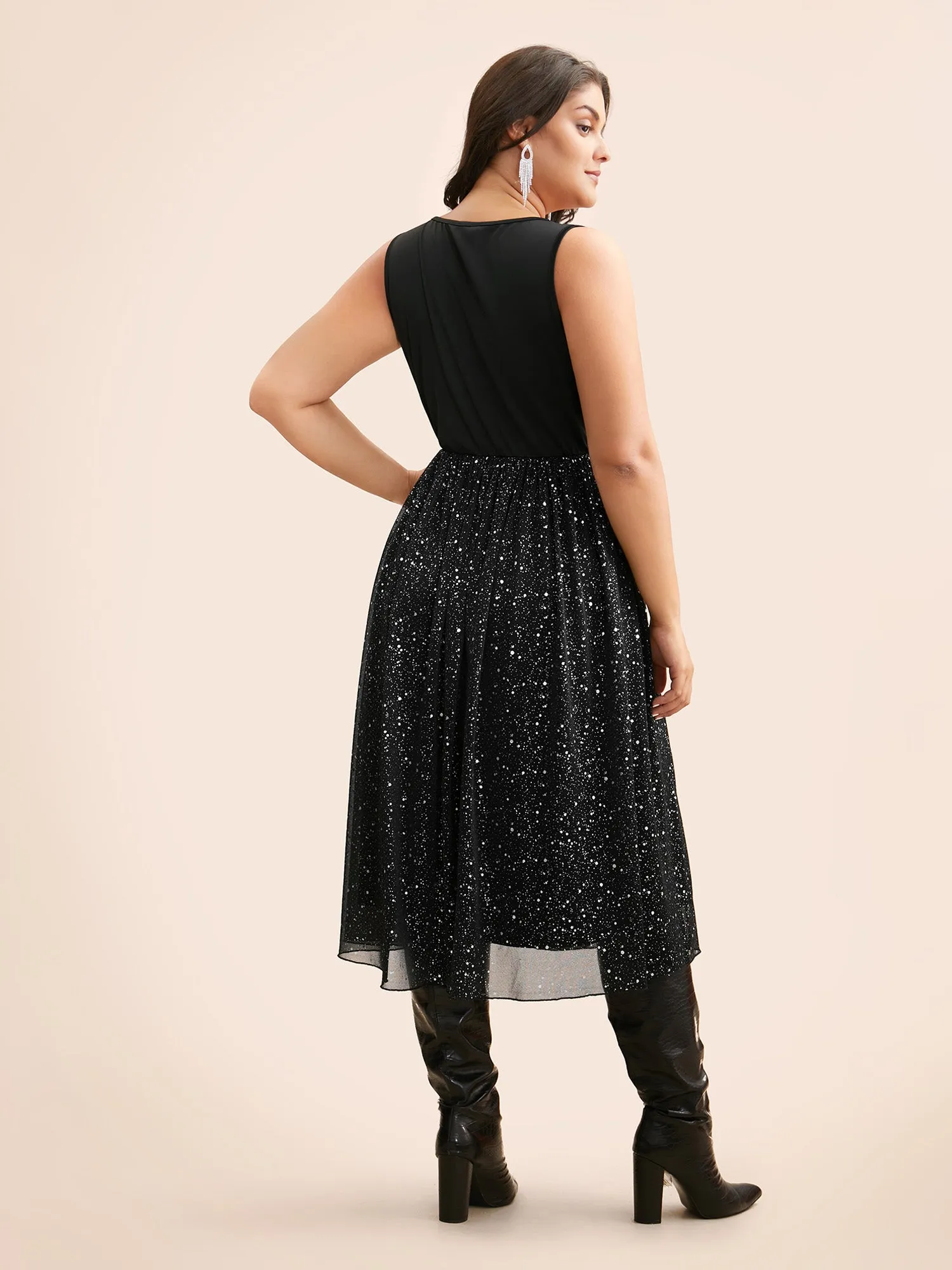 V Neck Glitter Patchwork Tank Dress sold by Bloomchic product image thumbnail 5