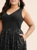 V Neck Glitter Patchwork Tank Dress sold by Bloomchic