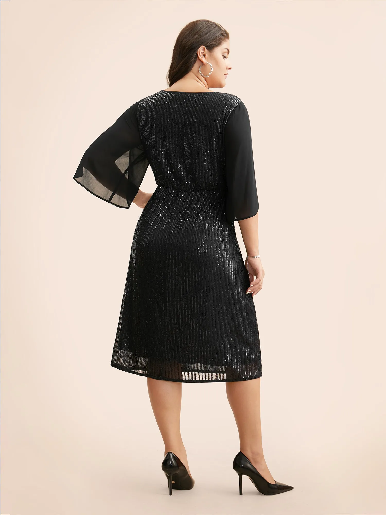 Sequin Mesh Patchwork Petal Sleeve Dress sold by Bloomchic product image thumbnail 4