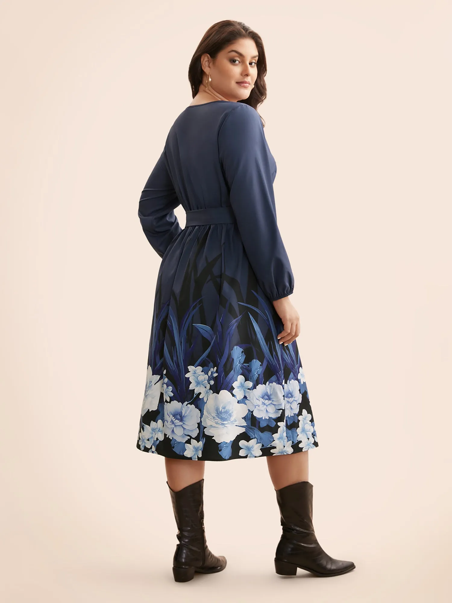 Boho Print Belted Lantern Sleeve Dress sold by Bloomchic product image thumbnail 4