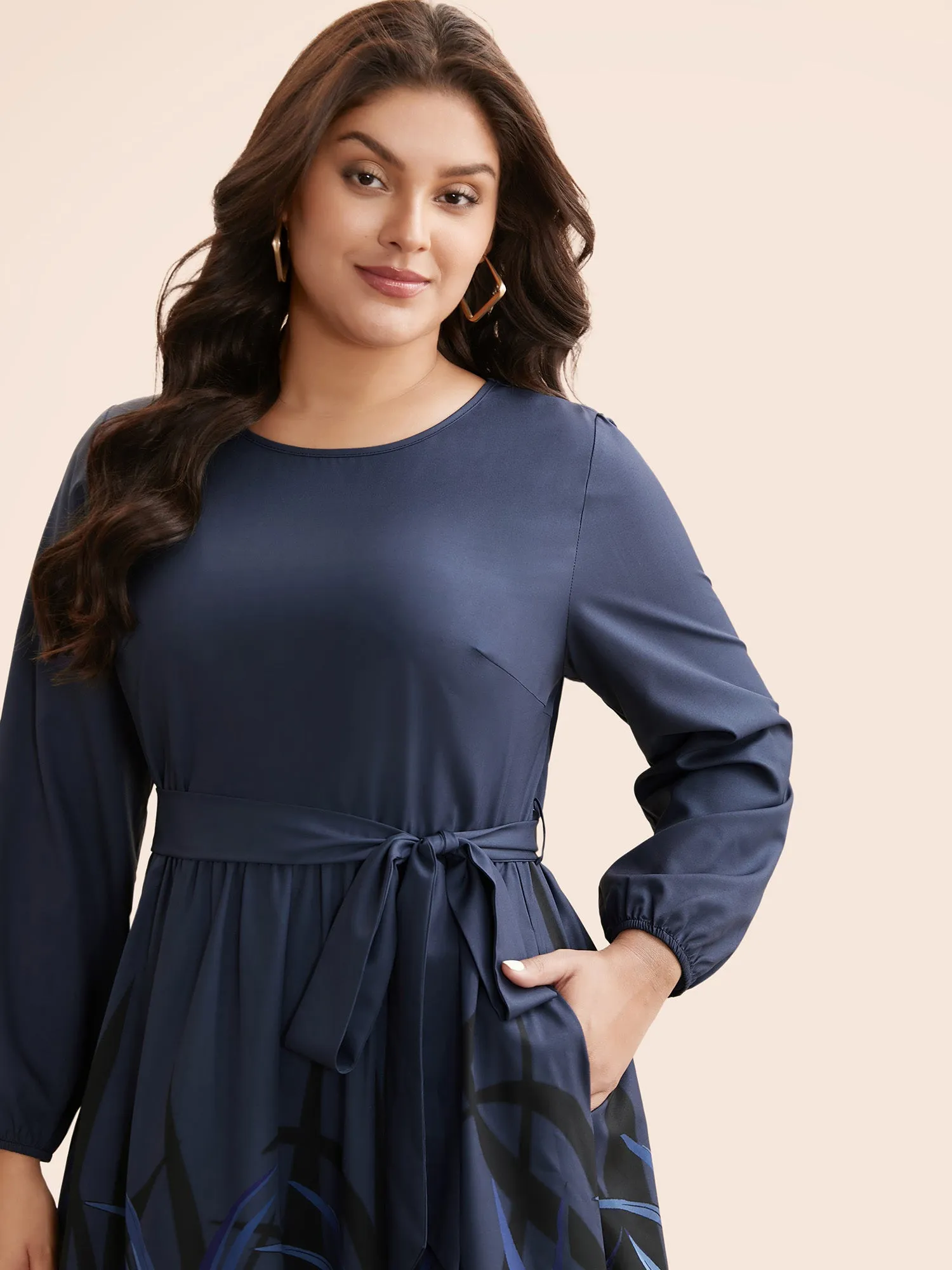 Boho Print Belted Lantern Sleeve Dress sold by Bloomchic product image thumbnail 2