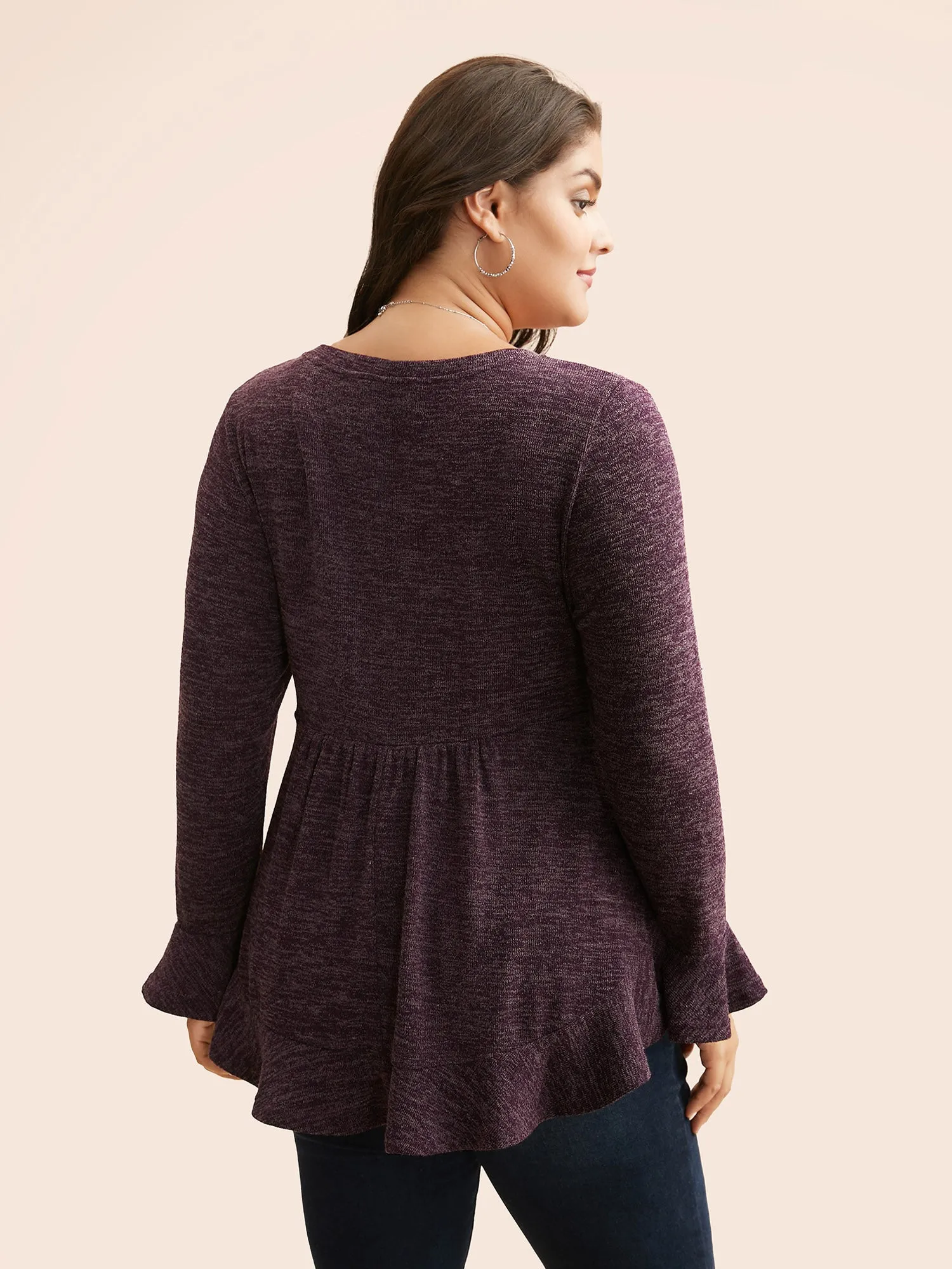 Heather Ruffle Sleeve Arc Hem Jersey Top sold by Bloomchic product image thumbnail 5