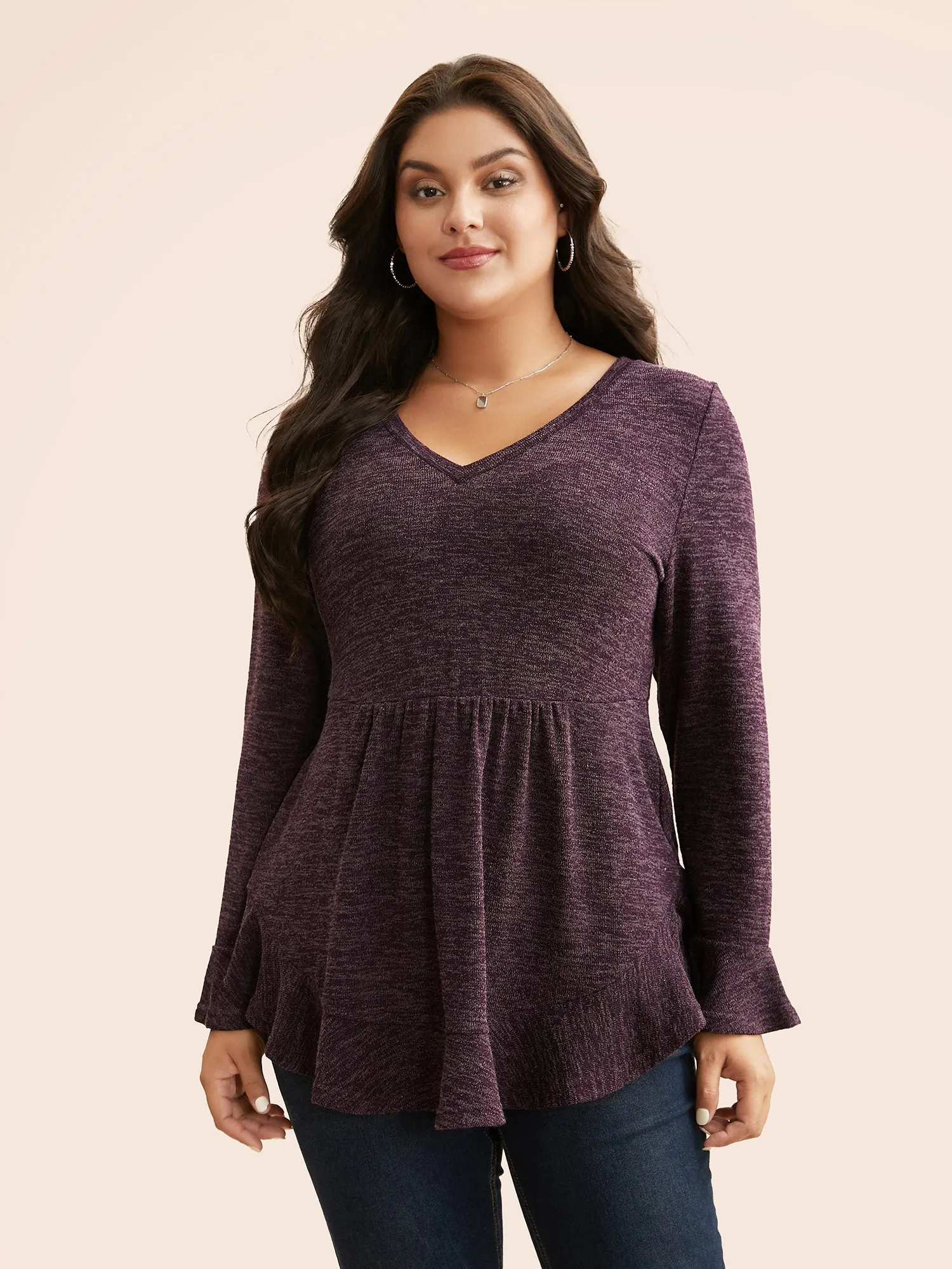 Heather Ruffle Sleeve Arc Hem Jersey Top sold by Bloomchic product image thumbnail 3