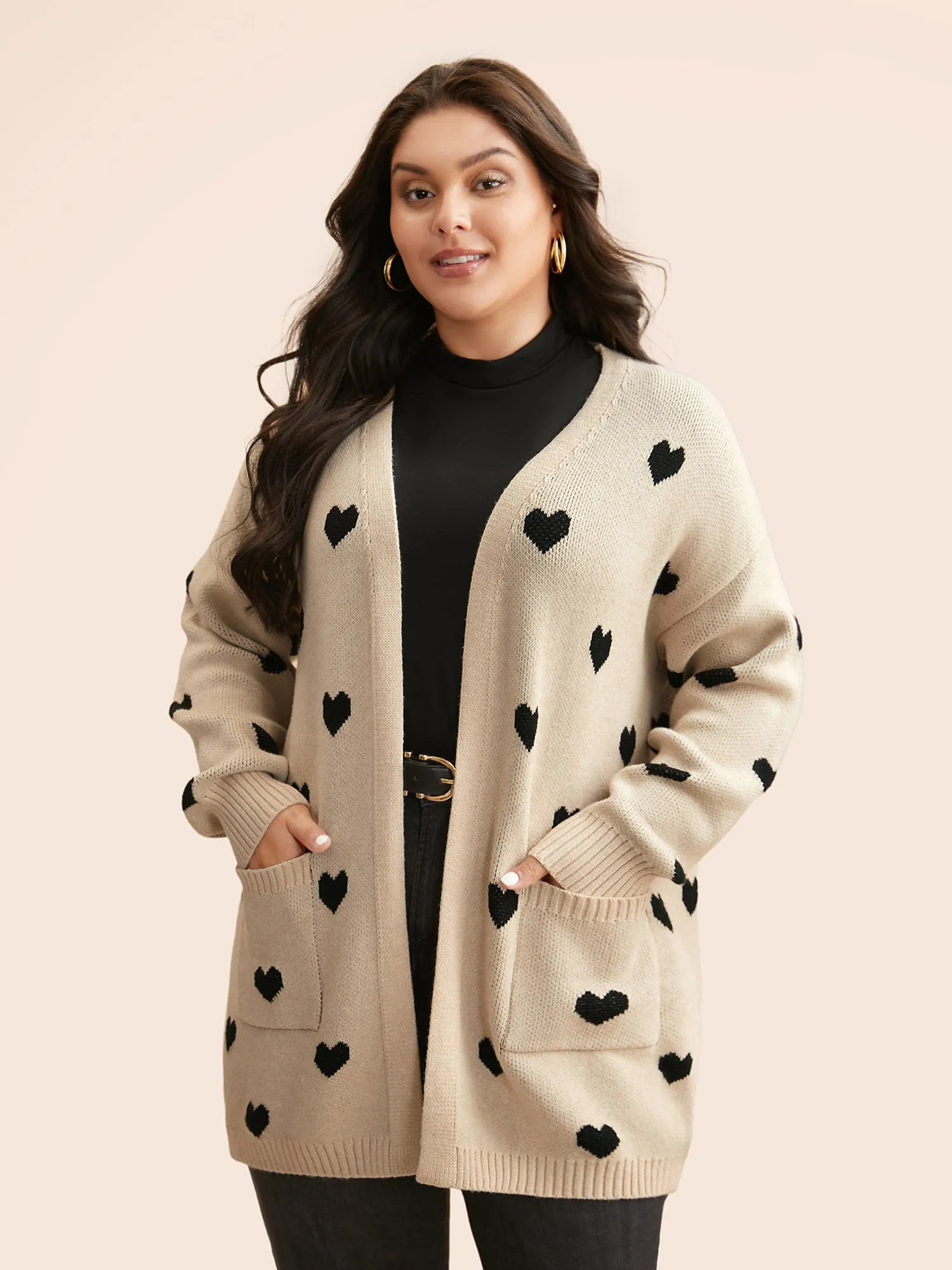 Heart-shaped Pattern Patch Pocket Cardigan sold by Bloomchic