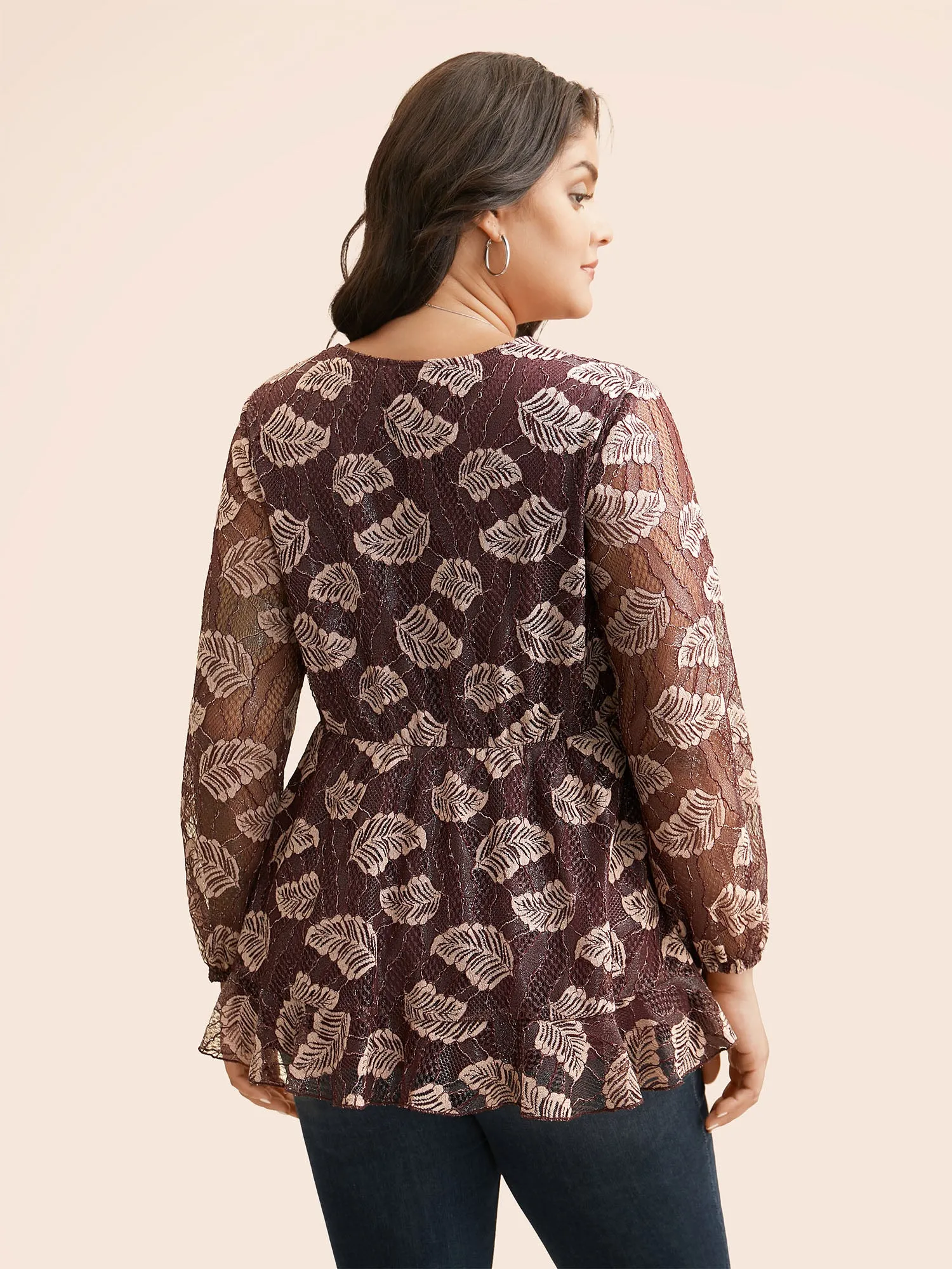 Leaf Print Mesh Tie Knot Blouse sold by Bloomchic product image thumbnail 4