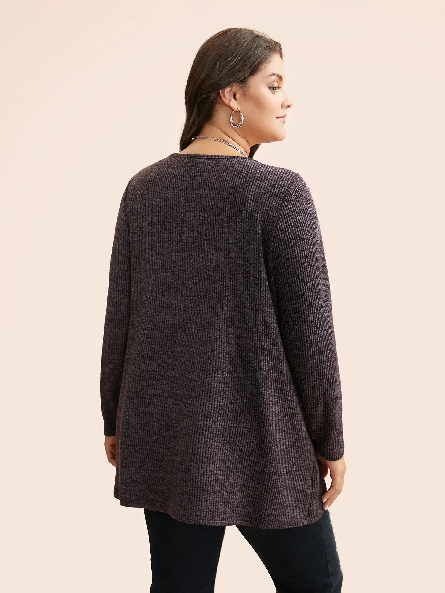 Textured Button Detail Curved Hem T-shirt sold by Bloomchic product image thumbnail 4