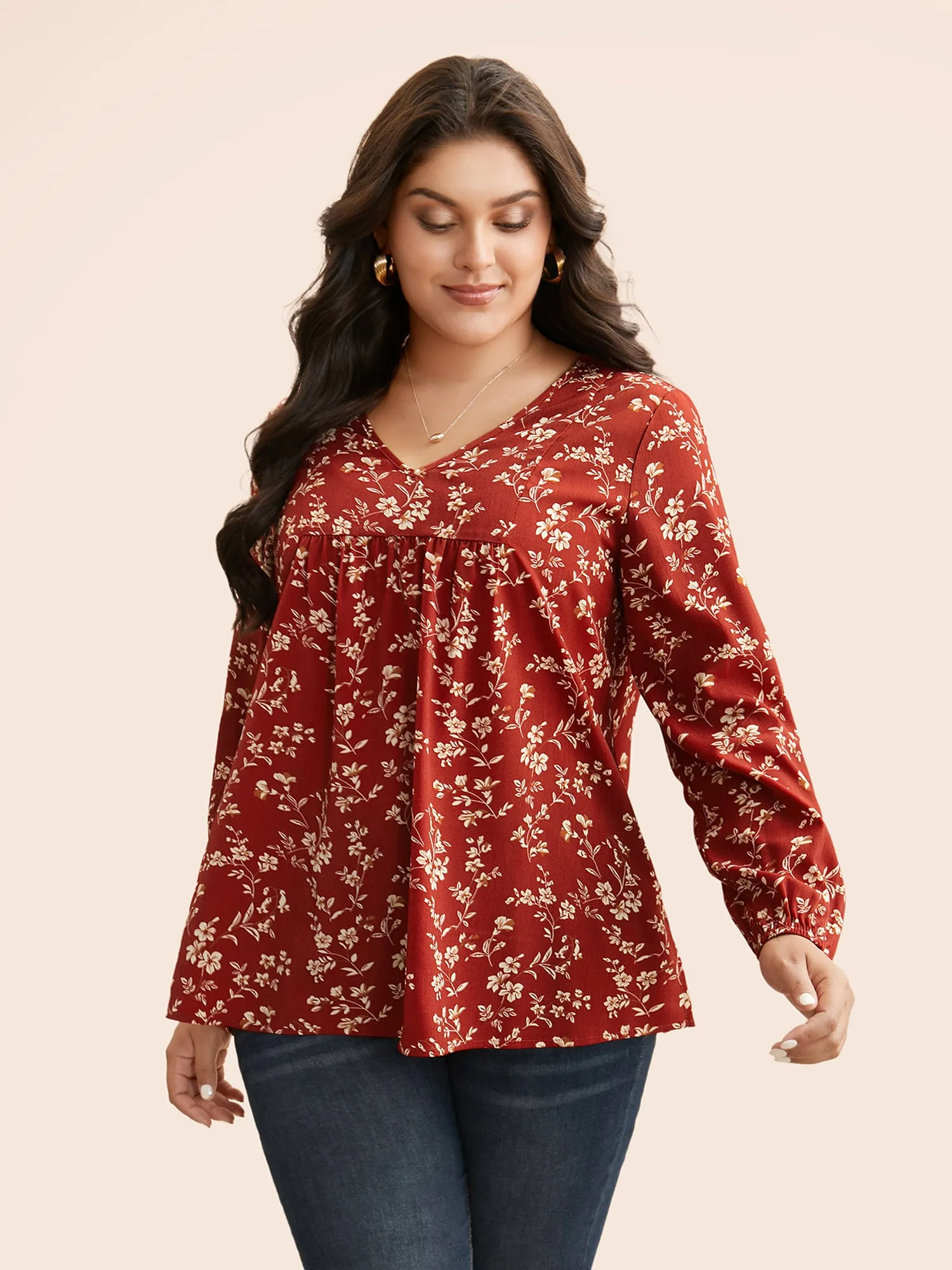 Ditsy Floral Split Hem Gathered Blouse sold by Bloomchic product image thumbnail 4