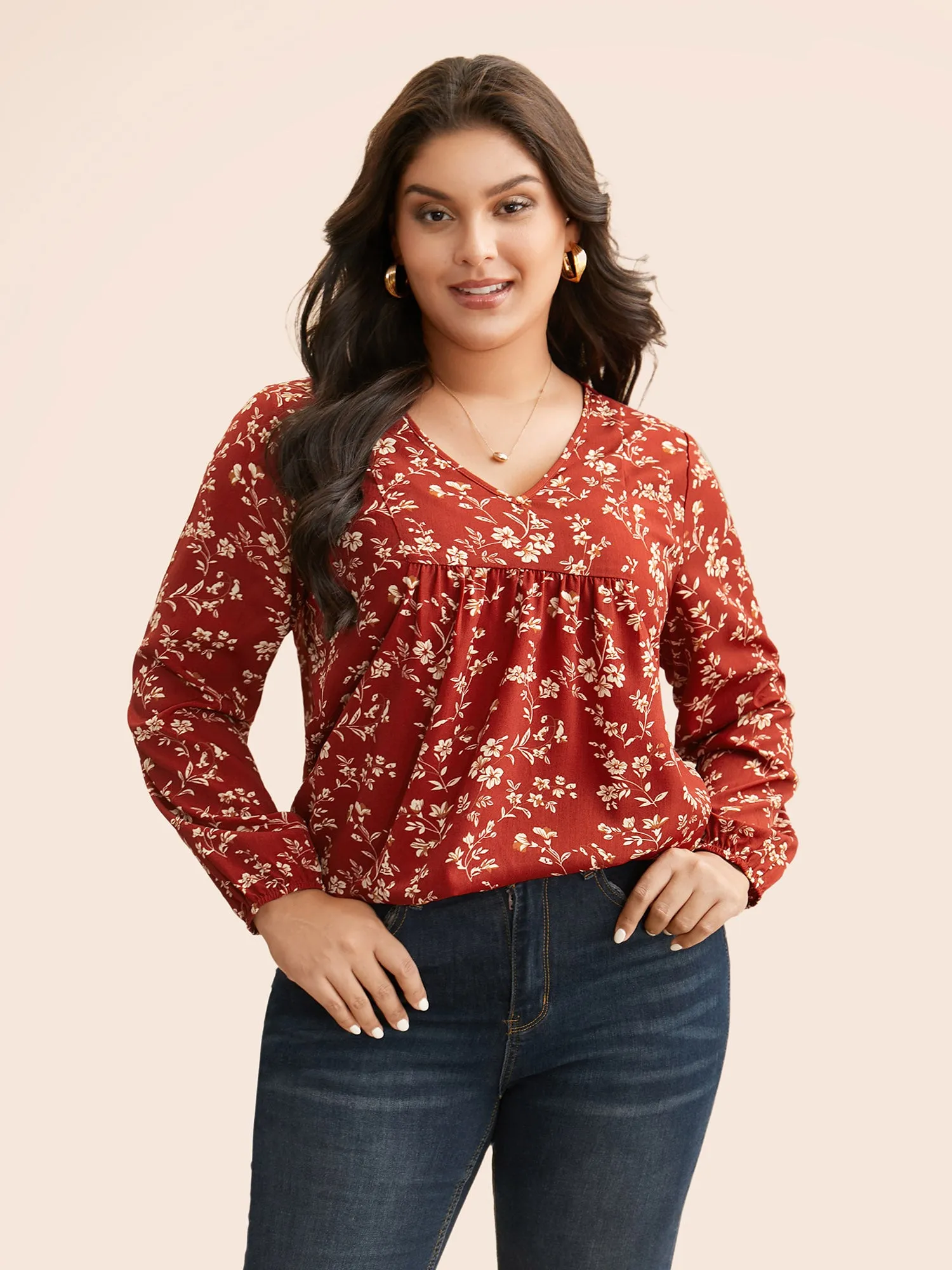Ditsy Floral Split Hem Gathered Blouse sold by Bloomchic product image thumbnail 3