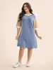 Texture Contrast Patchwork Patched Pocket Dress sold by Bloomchic