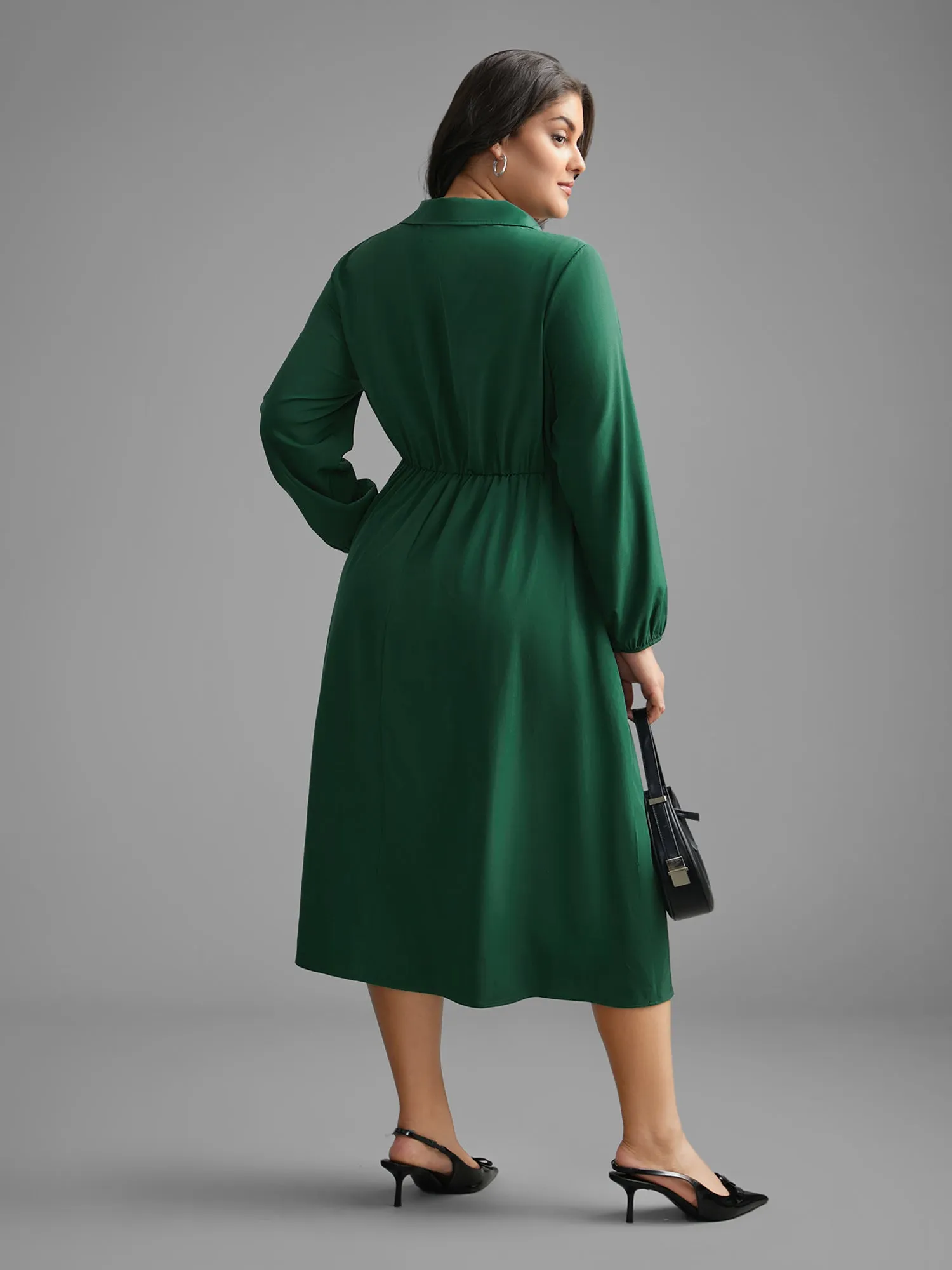 Shirt Collar Pleated Button Detail Dress sold by Bloomchic product image thumbnail 5