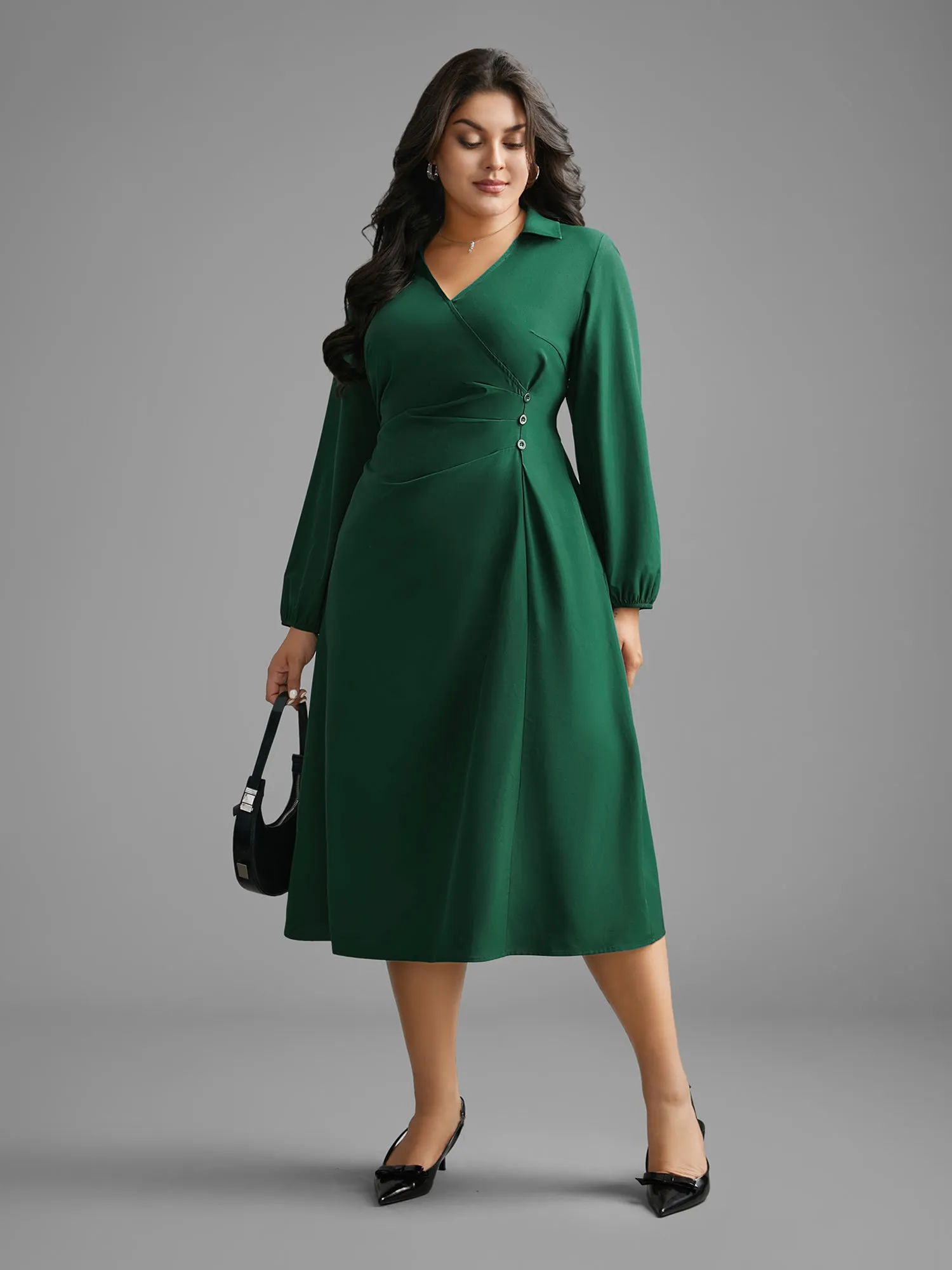 Shirt Collar Pleated Button Detail Dress sold by Bloomchic product image thumbnail 4