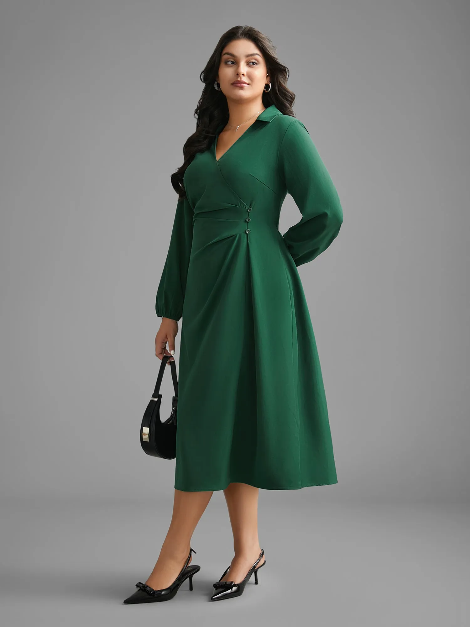 Shirt Collar Pleated Button Detail Dress sold by Bloomchic product image thumbnail 3