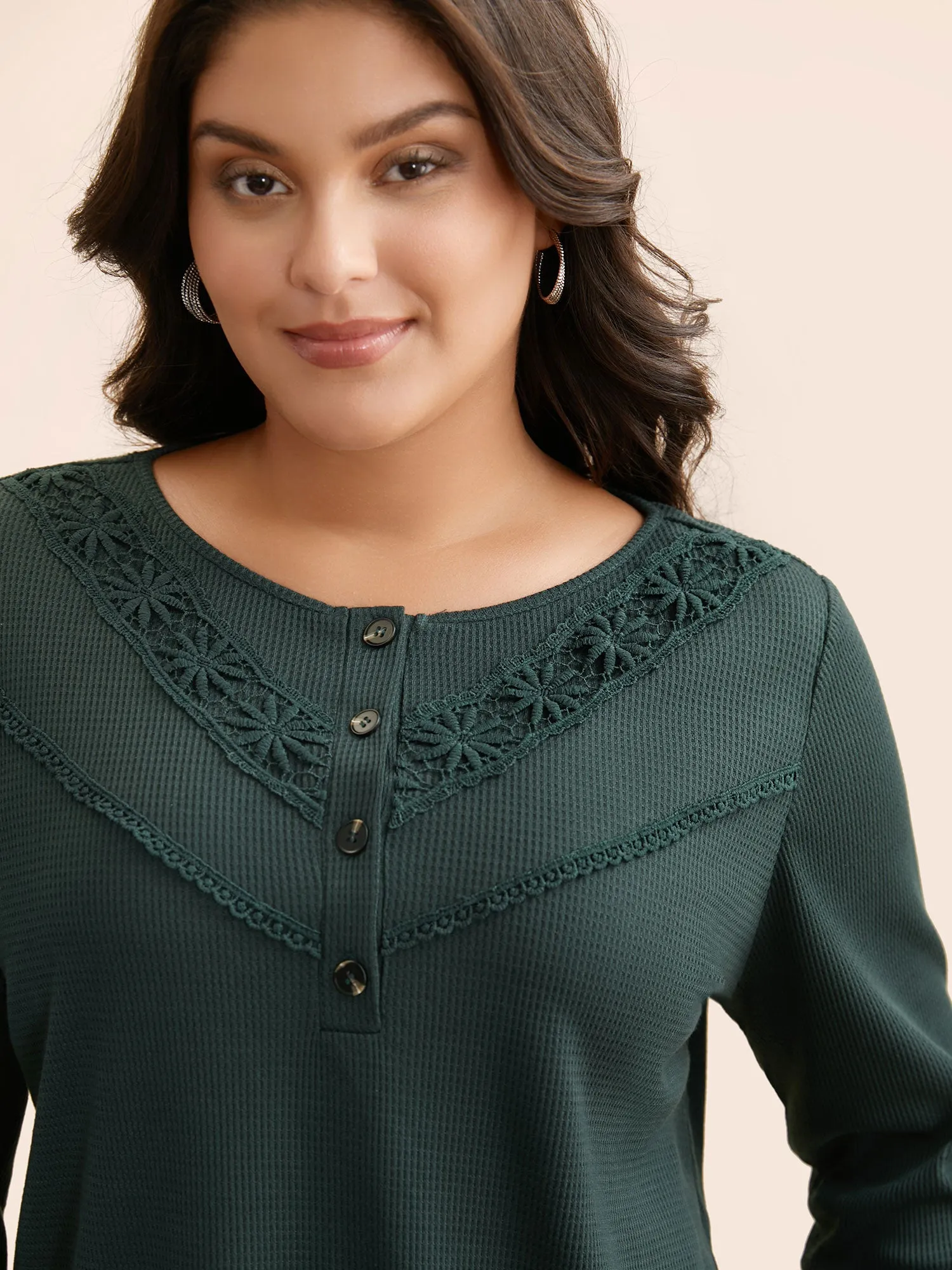 Solid Waffle Knit Lace Trim T-shirt sold by Bloomchic product image thumbnail 2