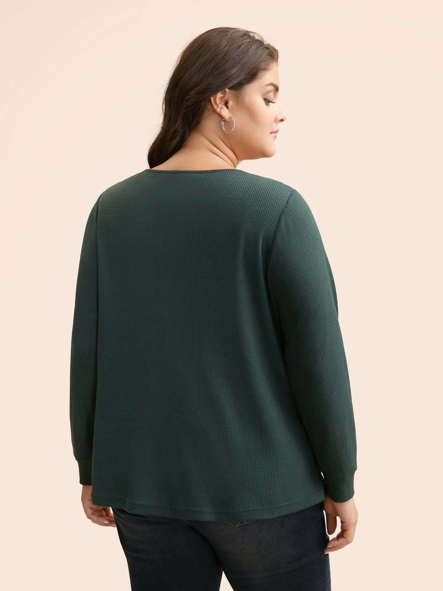 Solid Waffle Knit Lace Trim T-shirt sold by Bloomchic product image thumbnail 5