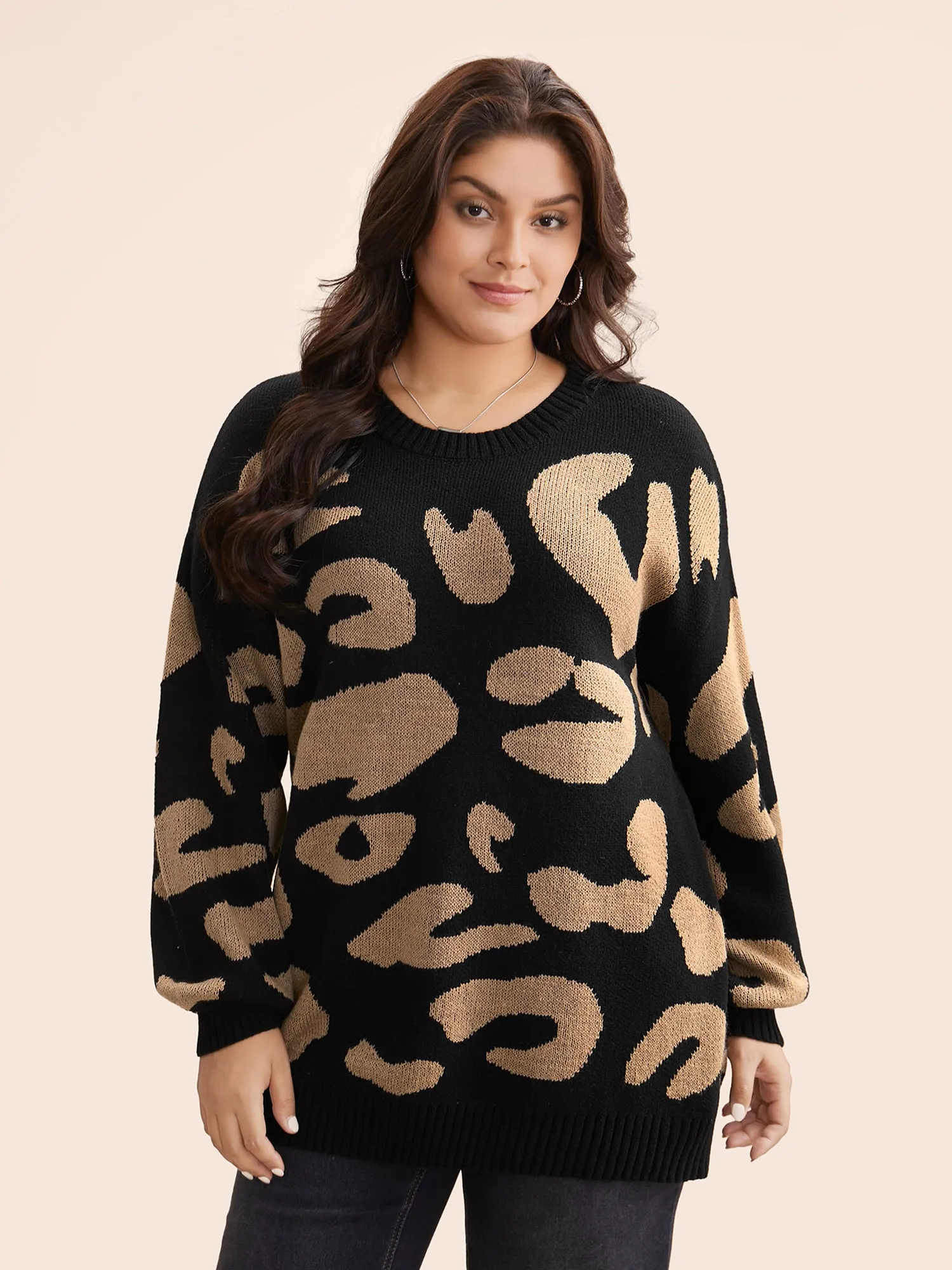 Leopard Print Drop Shoulder Sleeve Pullover sold by Bloomchic product image thumbnail 3