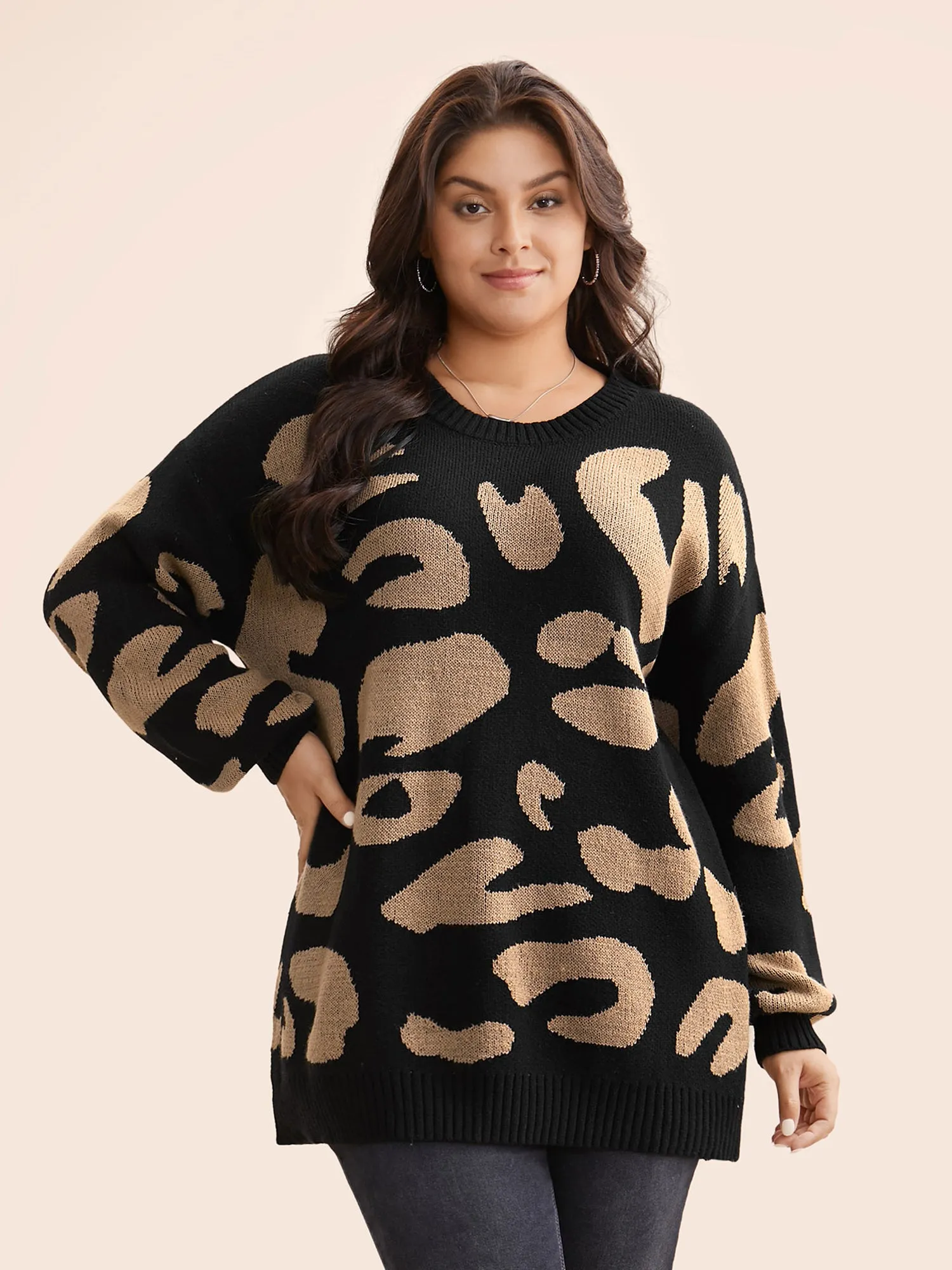 Leopard Print Drop Shoulder Sleeve Pullover sold by Bloomchic