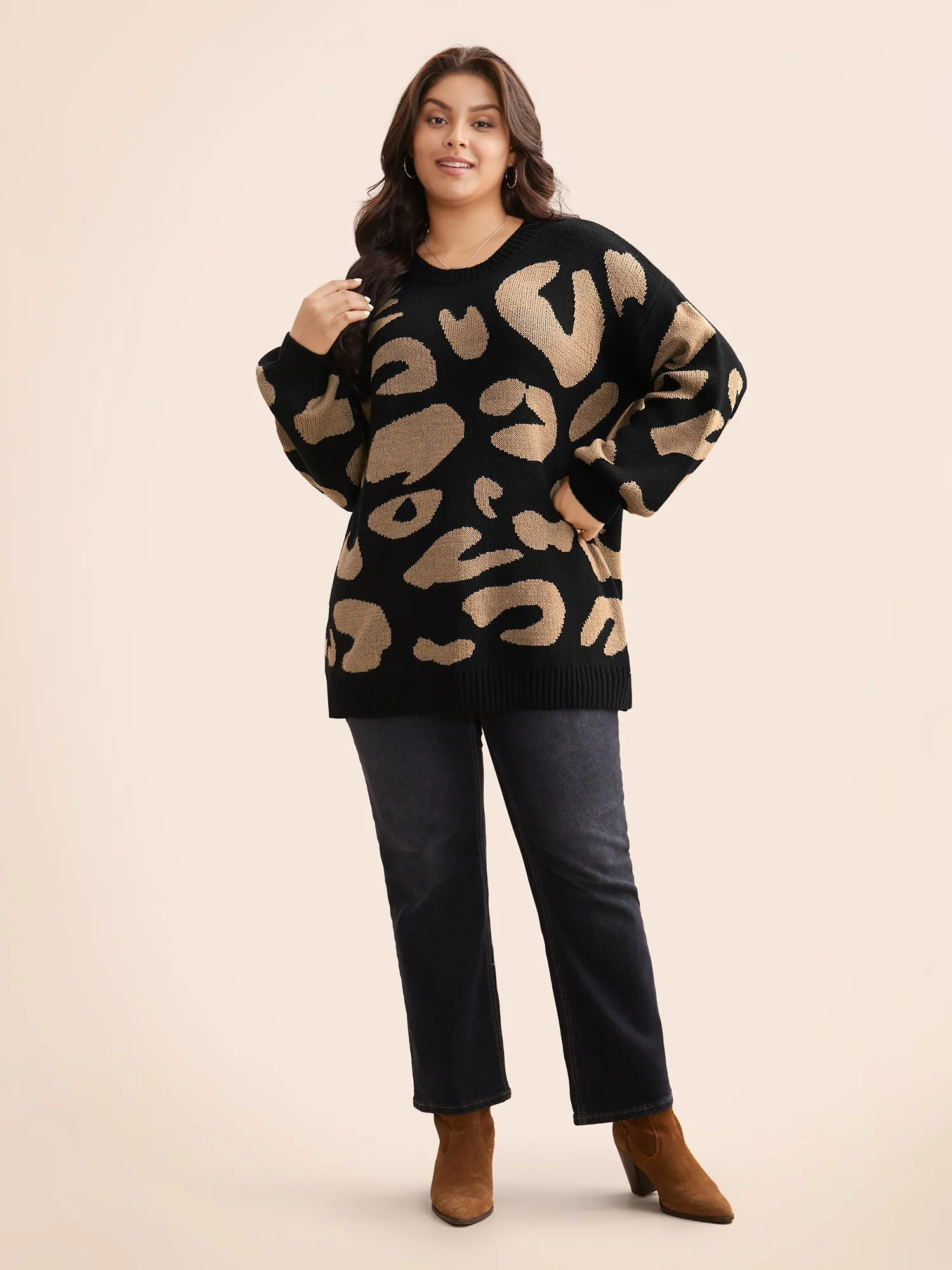 Leopard Print Drop Shoulder Sleeve Pullover sold by Bloomchic product image thumbnail 4